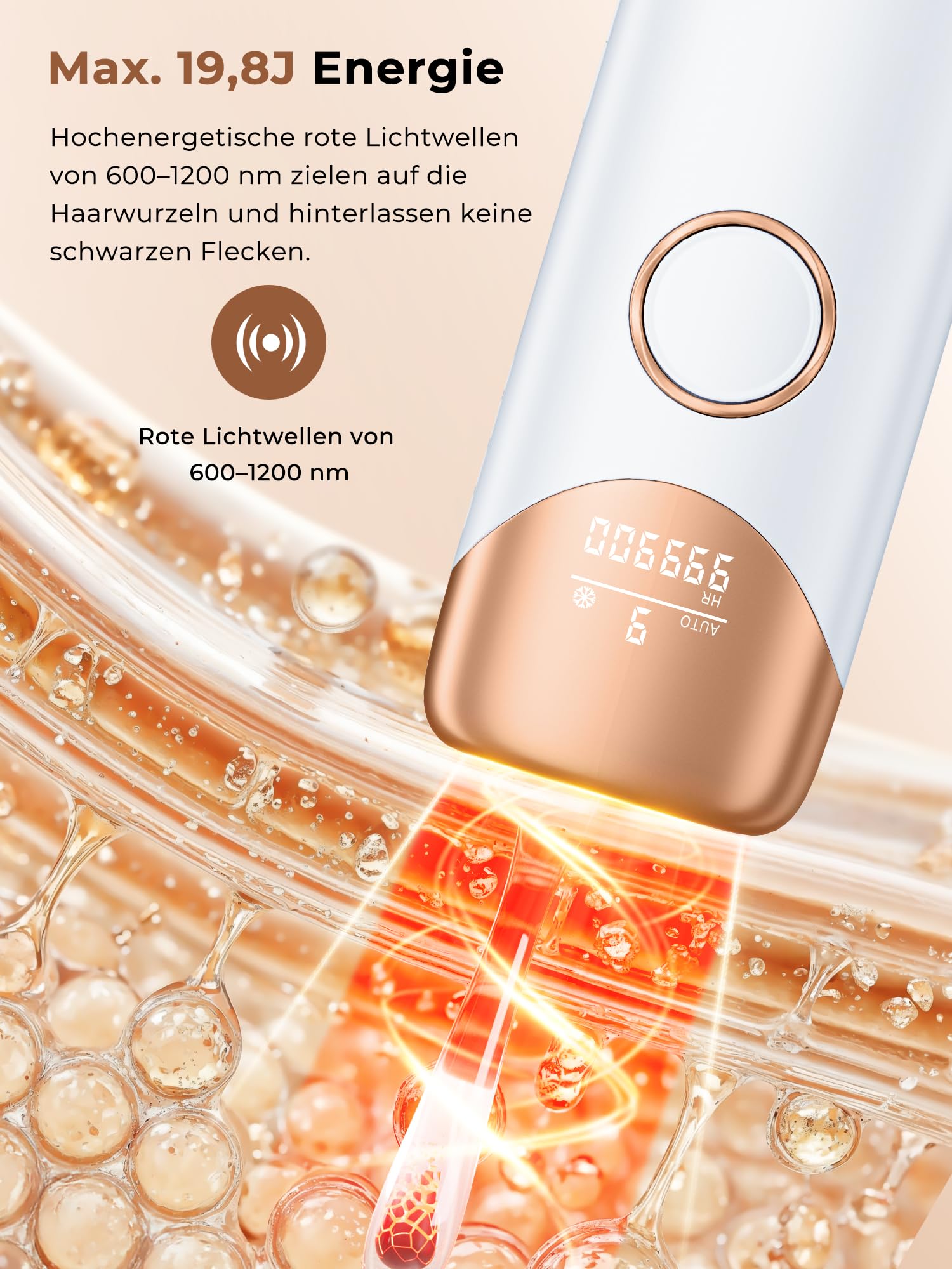 Depiladora Laser con Función de Refrigeración, Depilación Laser con 9 Niveles de Energía Ajustables, 999,900 Flashes, 9 Niveles de Energía, Depiladora Luz Pulsada Para Mujeres, Blanco Dorado