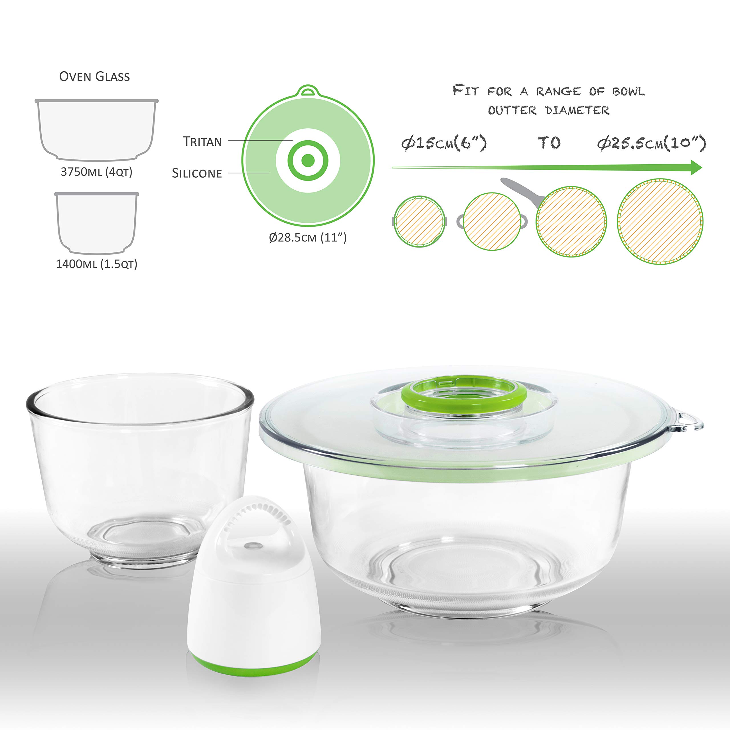 PACK LYON STARTER KIT FOSA z inteligentną inteligentną pompą próżniową "TURTLE+", 1 inteligentna pokrywa próżniowa DUAL-Vac i 2 pojemnikami szklanymi kompatybilnymi piekarnikiem 3,75 l i 1,4 l