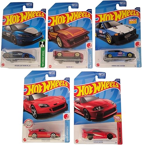 Hot Wheels Juego de 5 vehículos fundidos a presión de importación 2022 de L2593-977M con Toyota Supra, Honda y más