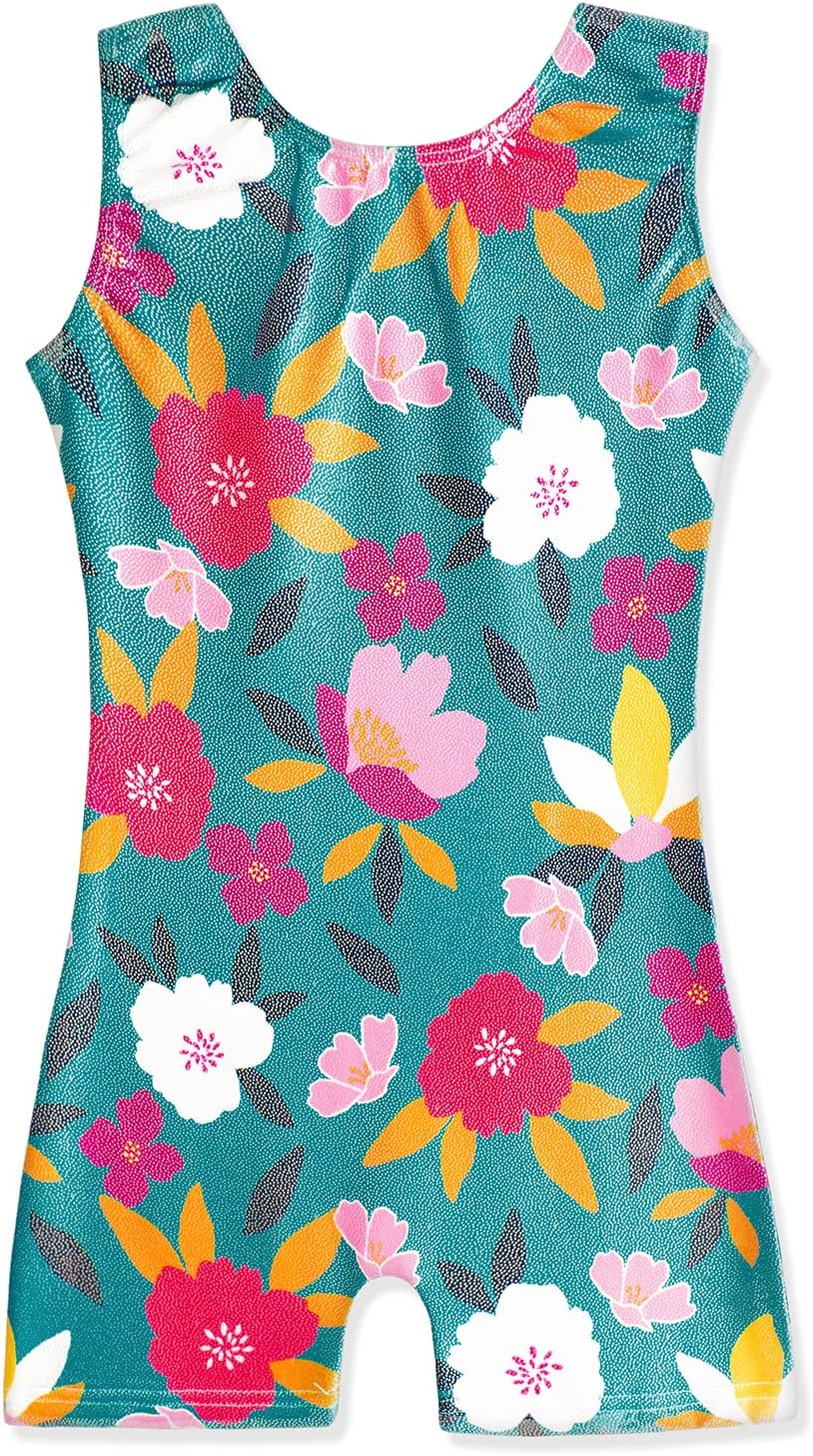 Gymnastics Leotards with Shorts for Girls Toddlers Kids Biketard Tumbling Outfits Sparkle Unicorn Leopard Galaxy