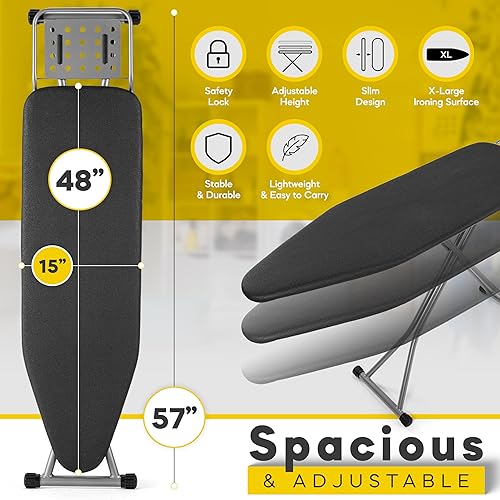 Miniatura 4 de Full Size Ironing Board 57" L X15 W, Large Wide Sturdy Ironing Board with Iron Rest, Foldable Adjustable Iron Board with Heat Resistant Cover,