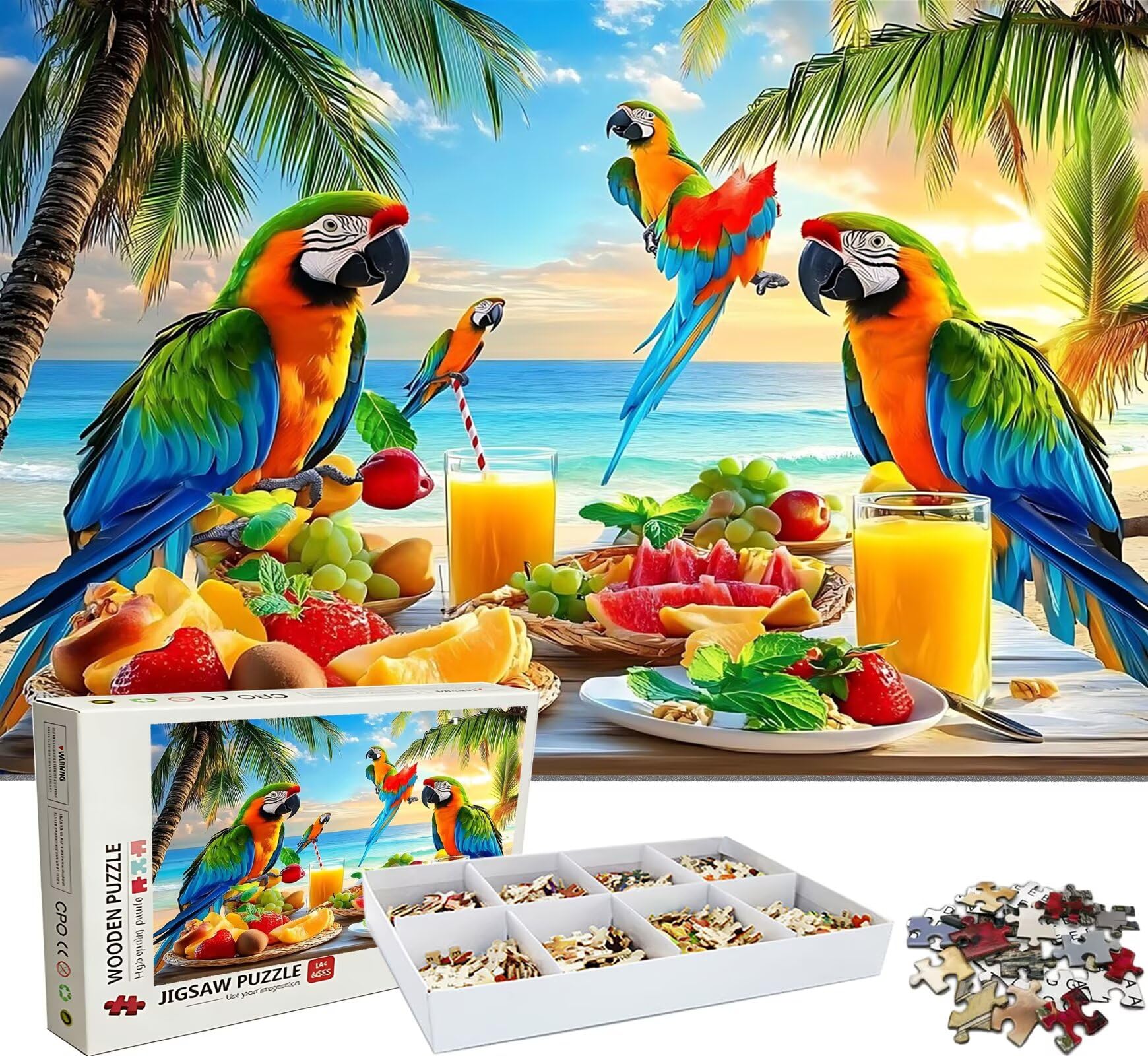 Puzzle 5000 elementów, niemożliwe puzzle dorośli 156,5 x 105,5 cm, druk w wysokiej rozdzielczości, gry edukacyjne, drewniane puzzle antystresowe dla całej rodziny, dekoracje ścienne, plaża papuga w0