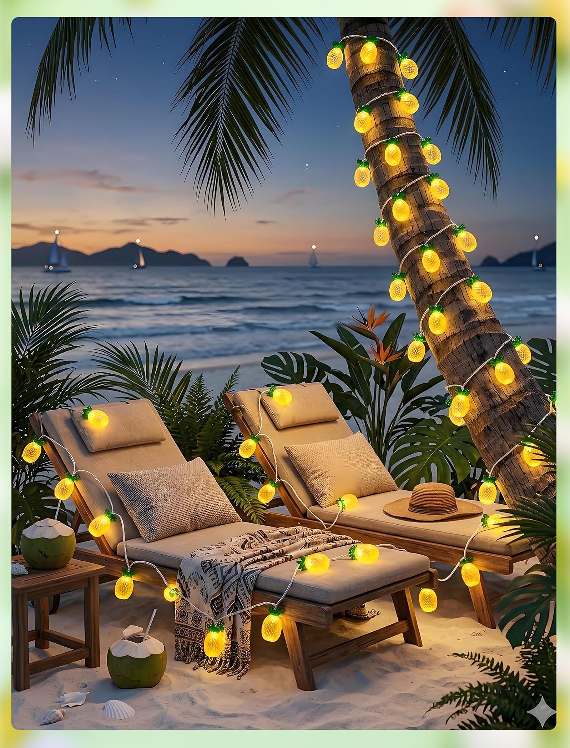 GOOTHY Pineapple String Lights, 8.5Ft Tropical Beach Themed Party Decorations Patio String Lights with 10 Outdoor Pineapple Lights for Home Summer Party Camping Bars Hawaiian Theme Wedding Decor