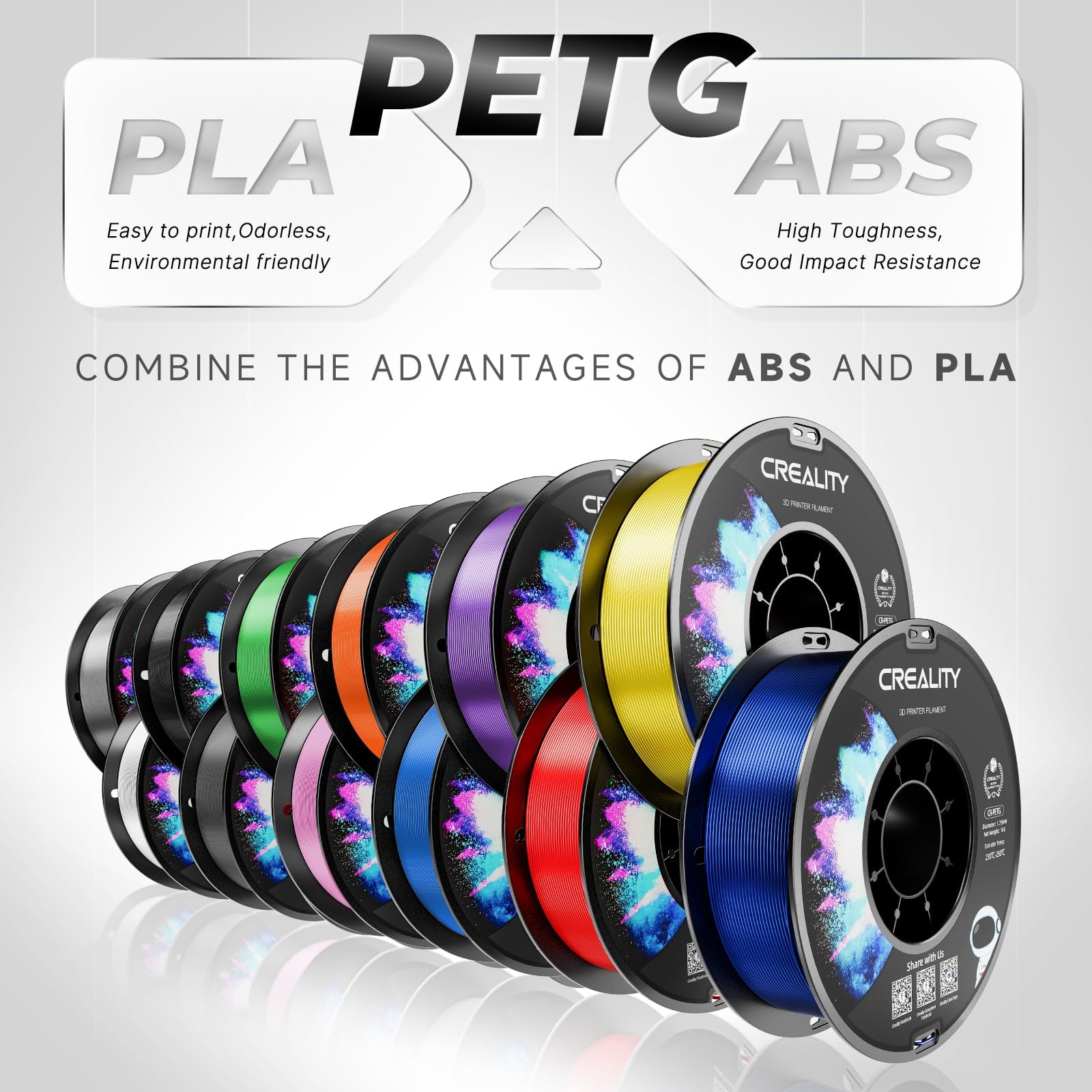CREALITY Filamento PETG de 1.75 mm para impresora 3D, carrete de 2 kg perfectamente enrollado, precisión dimensional ± 0.03 mm, lote 2024, apto para la mayoría de impresoras 3D FDM, rojo y azul