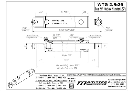 Miniatura 121 de Cilindro hidráulico de doble acción, WTG 2.5x24 Diámetro de 2.5 pulgadas,Diámetro de 1.5 pulgadas,Diámetro de 2 pulgadas,Diámetro de 3 pulgadas