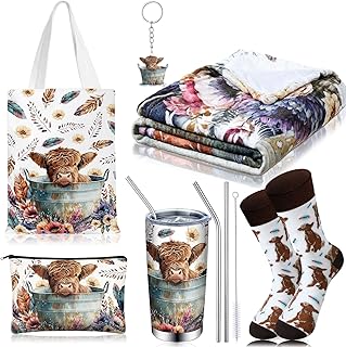 6 Pcs Valentines Highland Cow Gifts for Women Include 20 oz Stainless Steel Tumbler