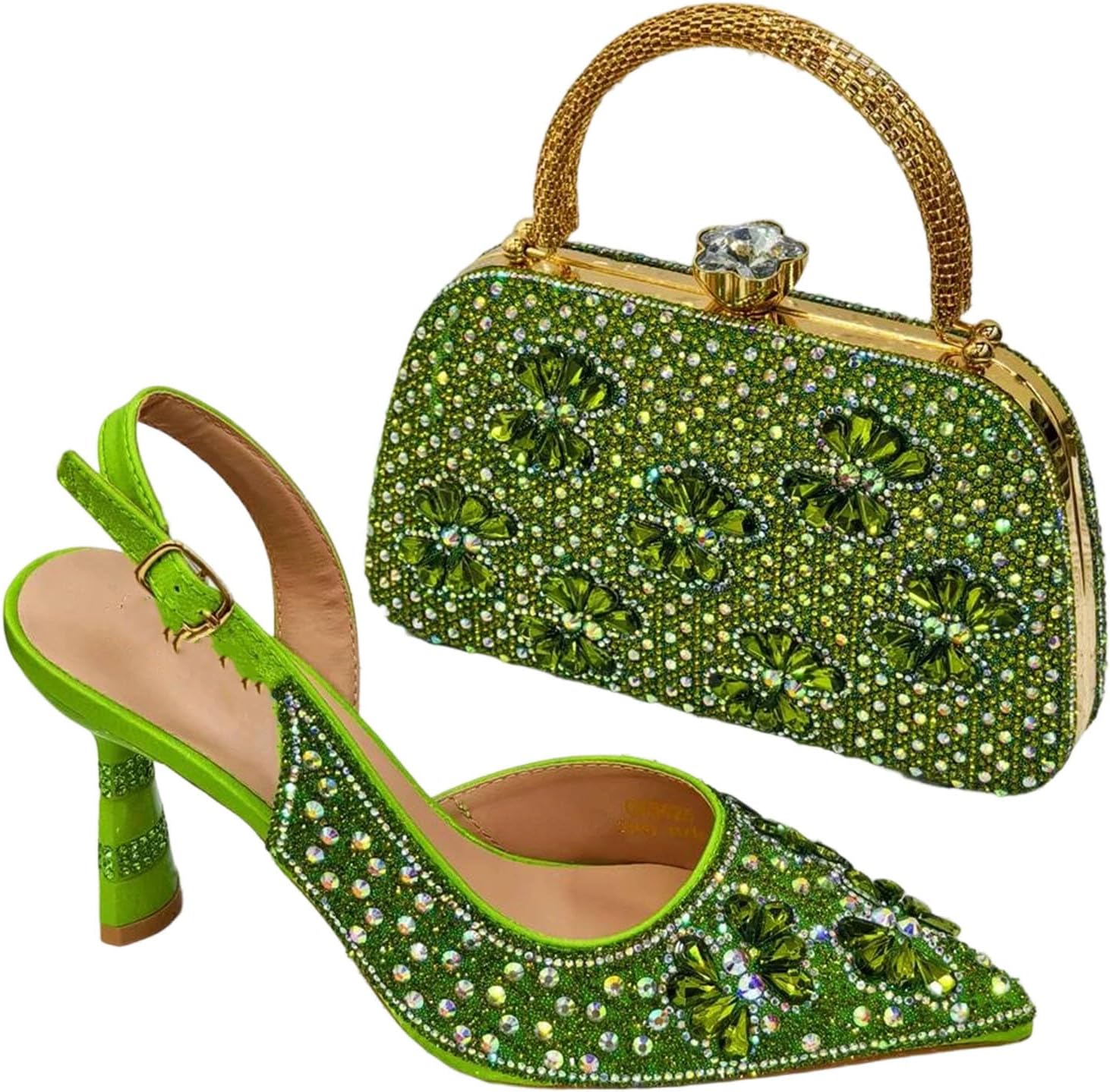 Womens High Heels Bag Set Italian Design Rhinestone Pumps
