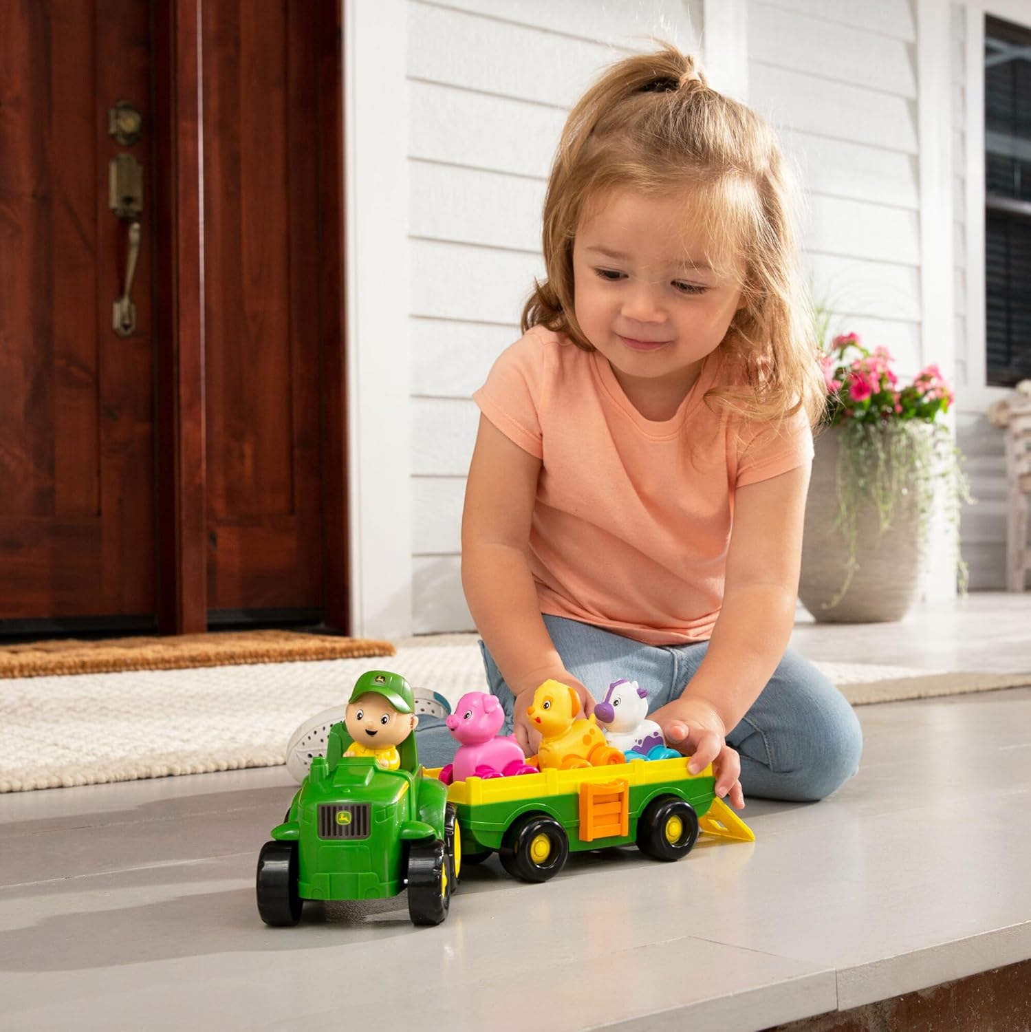 John Deere Animal Sounds Wagon Ride Musical Tractor Toy - Musical Toddler Toys - Includes Farmer Figure, Tractor, and 3 Farm Animals - Easter Basket Stuffers for Toddler - Ages 12 Months and Up