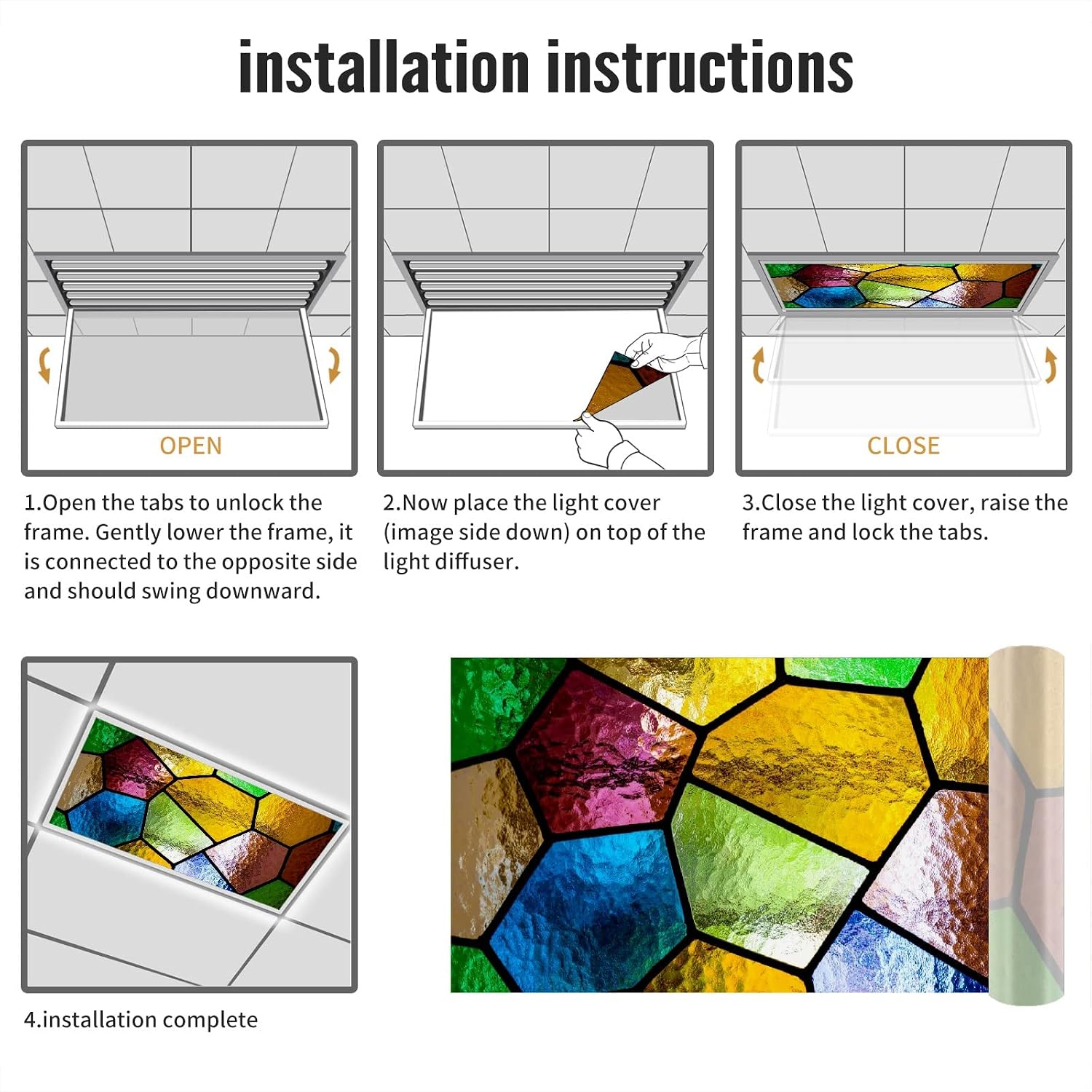 Stained Glass Window Colorful Diamond Color - Fluorescent Light Covers - 2x4 Drop Ceiling Fluorescent Decorative Ceiling Light Cover Skylight Film Filter