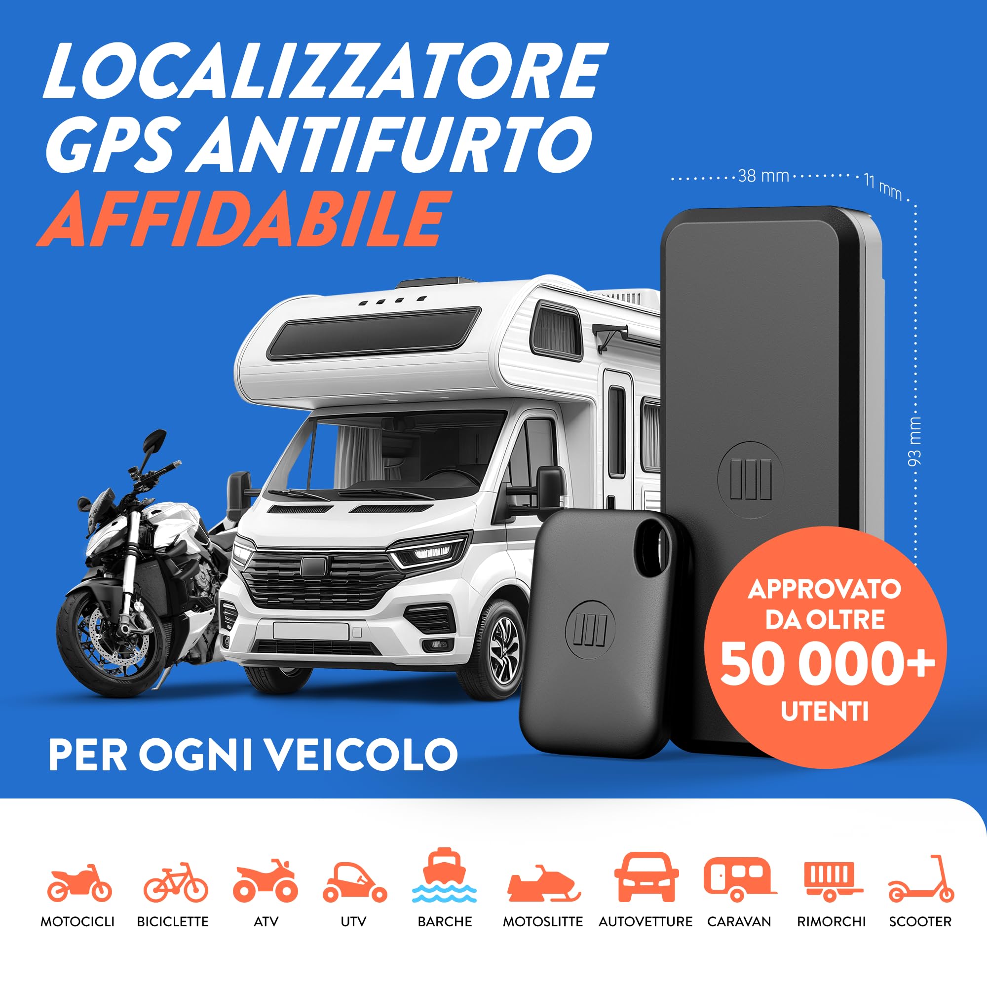 Monimoto 9 Tracker GPS e allarme antifurto - Installazione fai da te, nessun cablaggio, impermeabile, copertura globale - per veicoli, moto, auto, biciclette, ATV, motori di barche, caravan