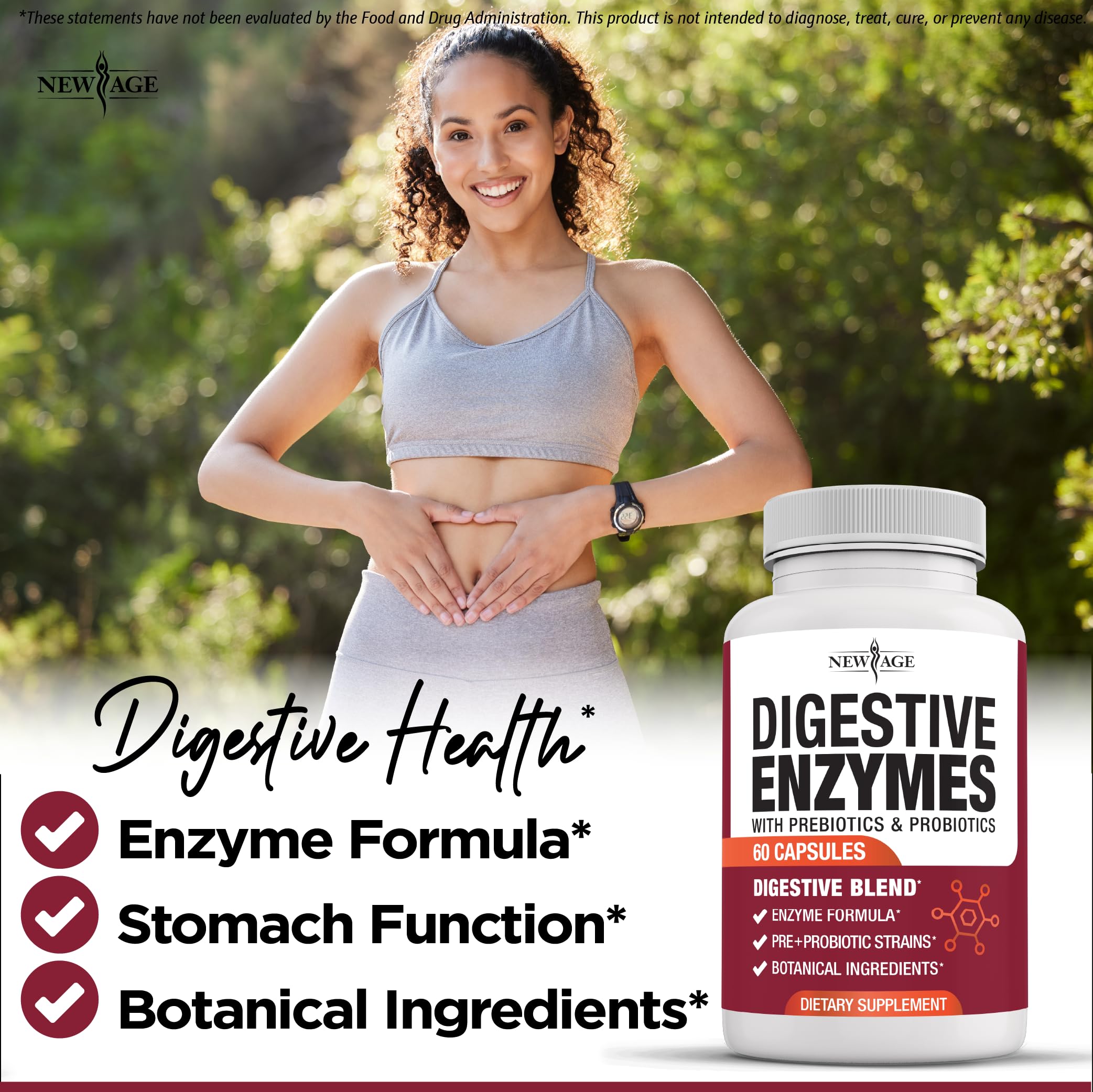 NEW AGE Digestive Enzymes for Gut Health - Probiotic Multi Enzymes with Prebiotics and Probiotics with Lipase for Women and Men for Digestive Health, Daily Enzymes for Digestion - 120 Count — Amazon image 4