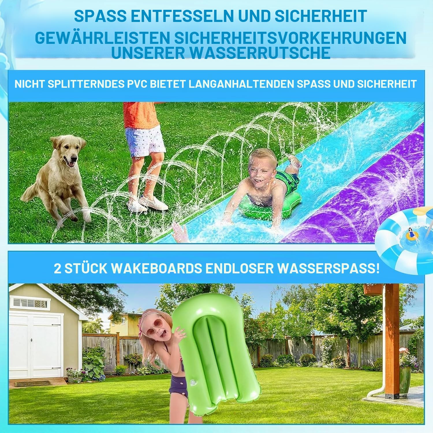 Wasserrutsche Garten für Kinder 15.8 ft/480 cm Double Water Slide with Sprinkler 2 Inflatable Boards