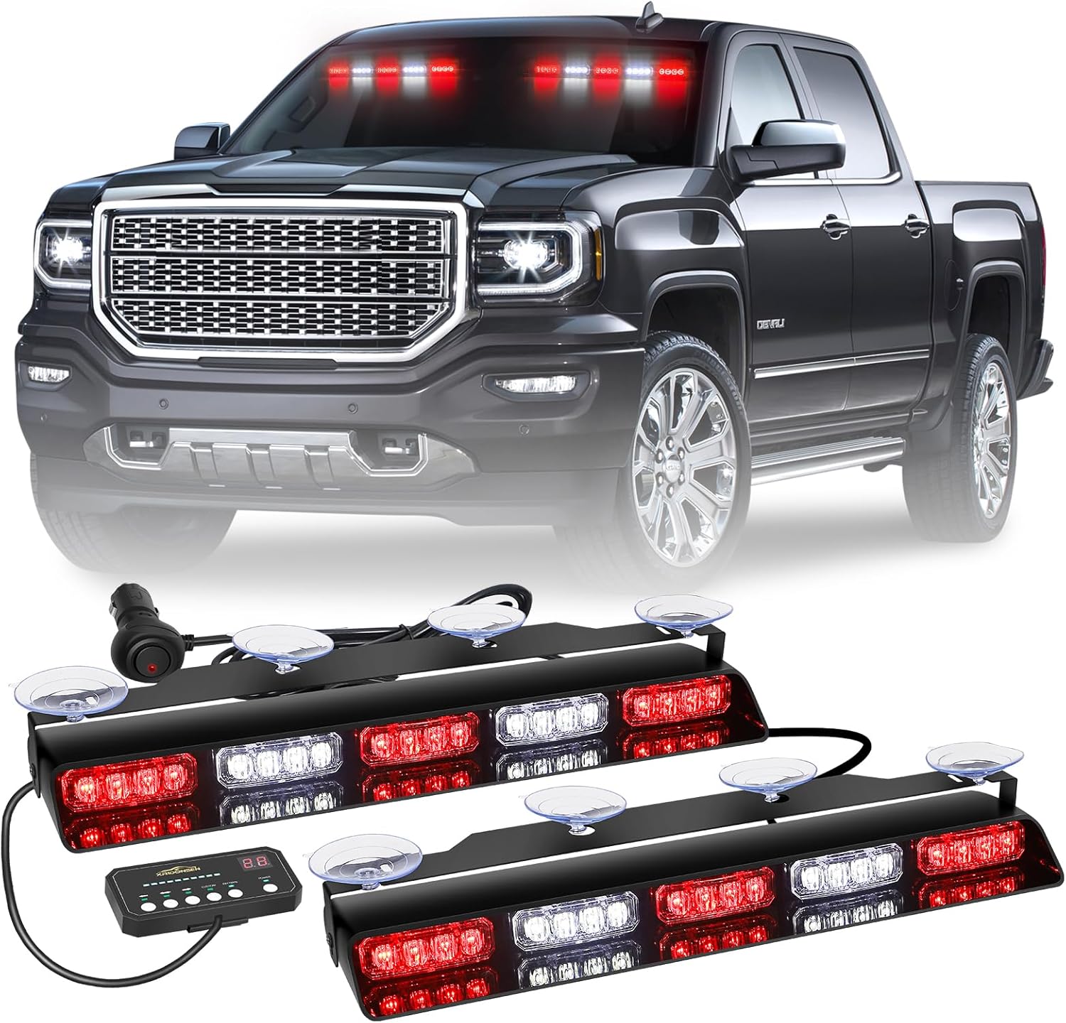 XRIDONSEN 2x 17 inch Red White Emergency Lights for Vehicles 40 LED Emergency Dash