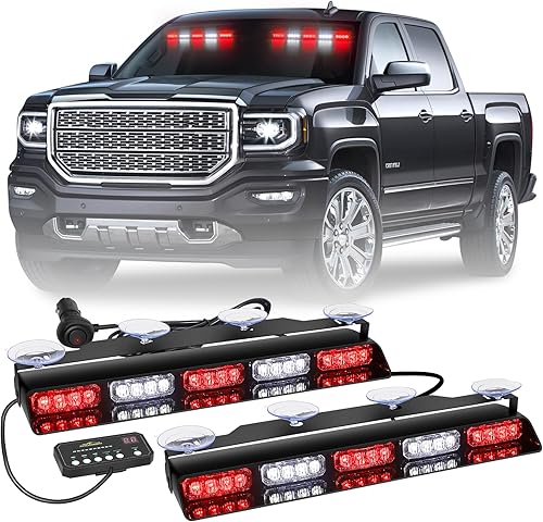 XRIDONSEN 2 luces de emergencia rojas y blancas de 17 pulgadas para vehículos, 40 luces LED de emergencia para salpicadero, luces estroboscópicas de disponible en Yaxa Peru