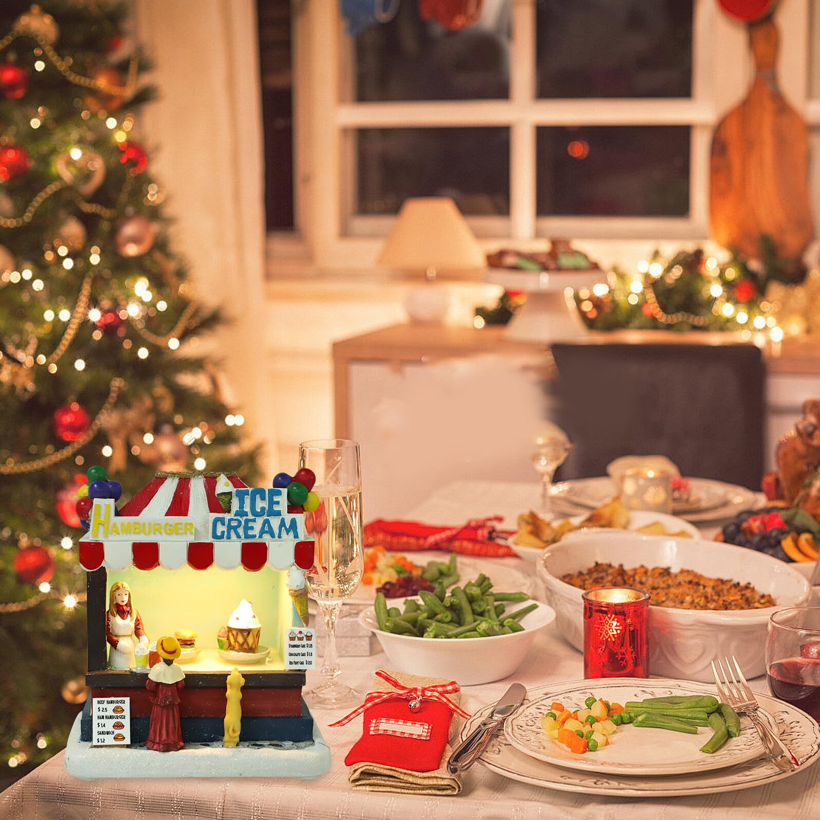 Casa Luminosa di Natale in Resina LED Decorazione Natalizia da Tavolo Piccola e senza Batterie Ornamento Festivo per Ambienti Interni e Regalo di Natale