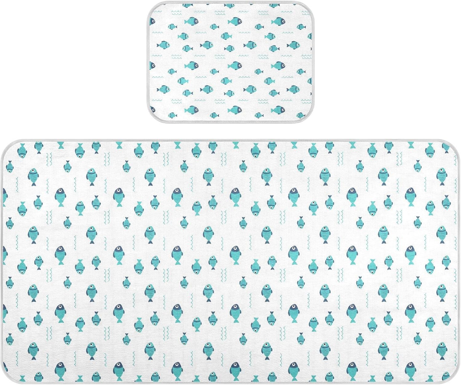 Baby Cooling Mat Cartoon Fish Pattern Ice Silk Breathable Mesh Summer Crib Mattress Pad with Pillowcase, Soft Cooling Sleeping Surface for Infant & Toddler, 52"x28"