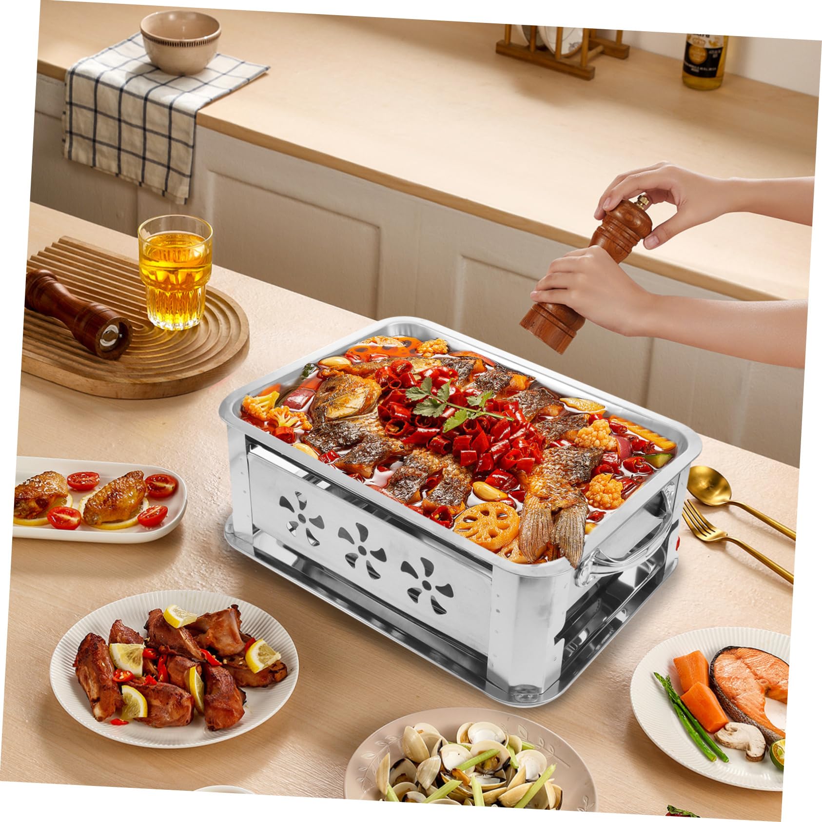 Toyvian Bandeja para Almacenar Pescado Rectangular de Acero Inoxidable | Plata, Bandeja a Juego, para Camping y Cocina, Práctica Fácil Almacenamiento