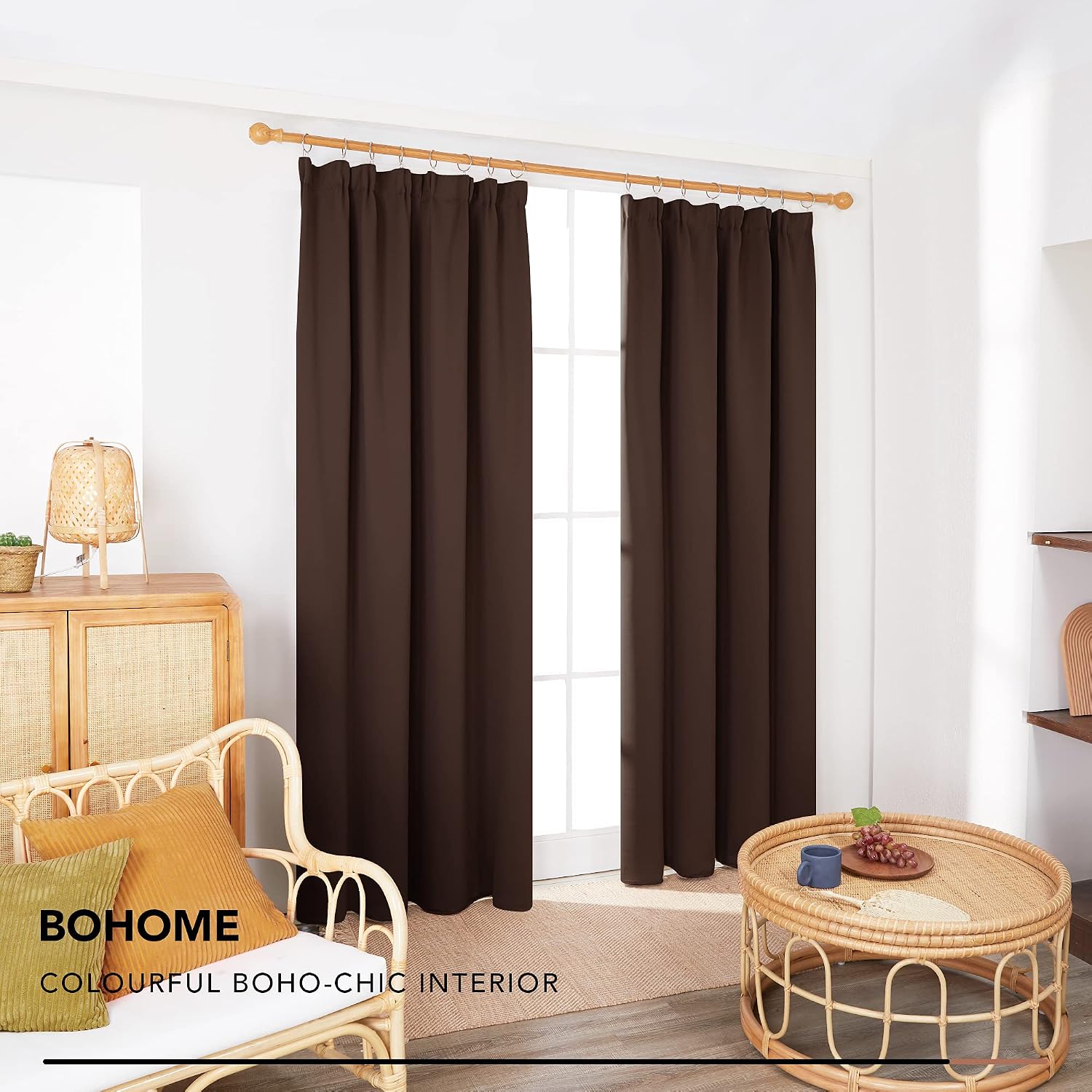 Deconovo Thermal Insulated Blackout Curtains Energy Saving Pencil Pleat Curtains for Bedroom W55 x L69 Inches Chocolate 2 Panels - Image 4