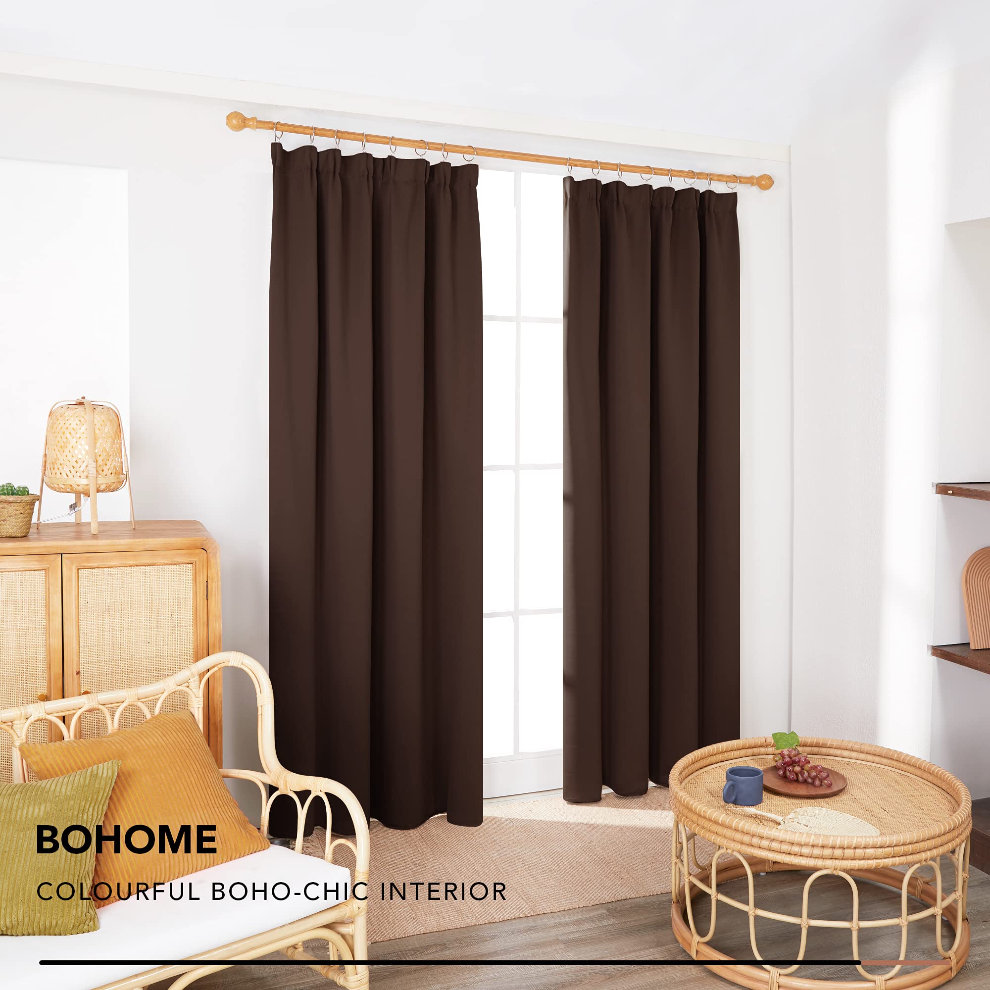 Deconovo Set of 2 Thermal Blackout Curtains, Cold and Phonic, Window Curtain, Bedroom, Kitchen, Short Curtain, Living Room, Ruffle Tape, 140 x 245 cm, Chocolate - 4