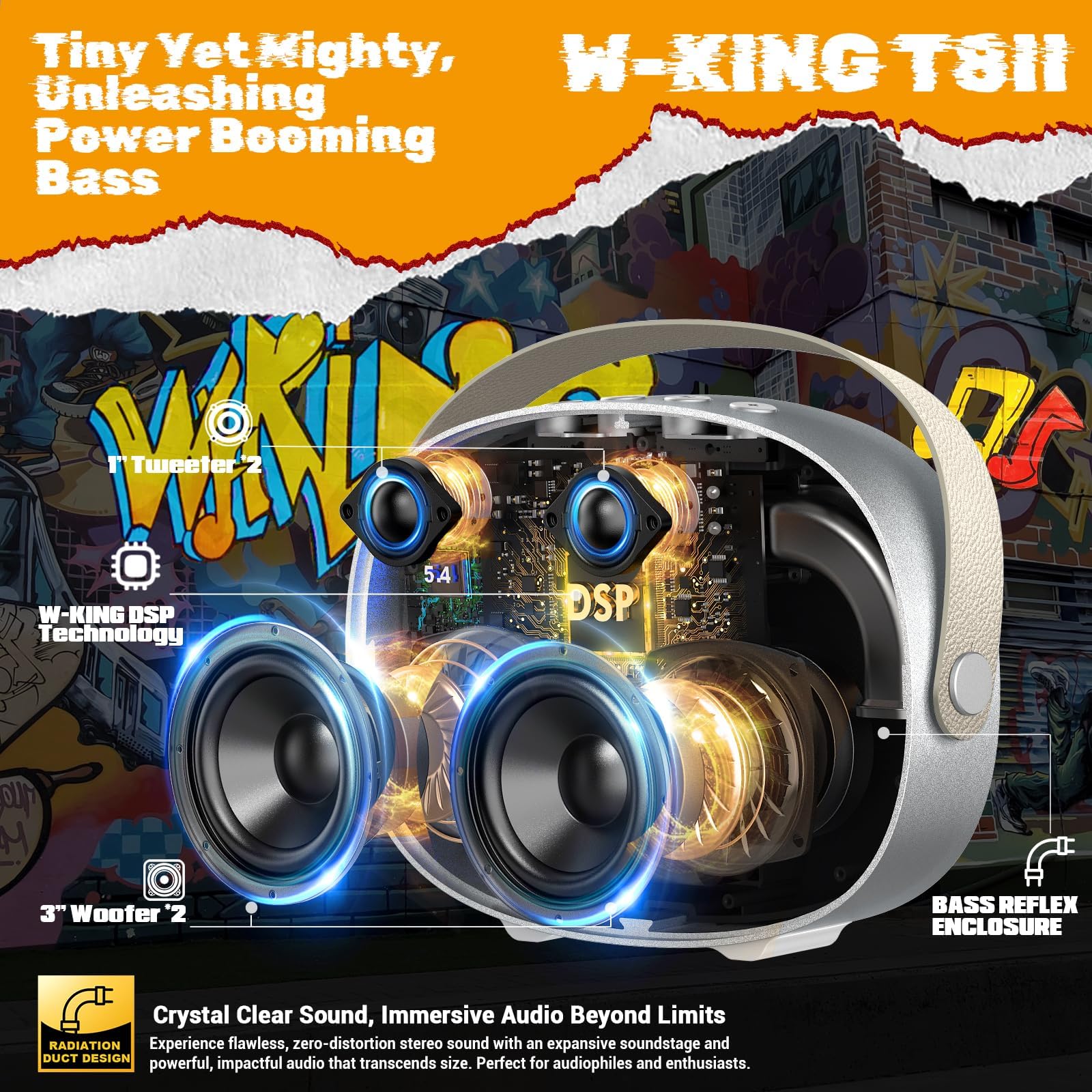 W-KING Cassa Bluetooth Potente Portatile Altoparlante, T8II 96W PICCO Party Wireless Bluetooth Speaker, Grande con 2 Subwoofer, Potenti Bass, Ricarica Rapida, BT5.4/U-disk/AUX/LED