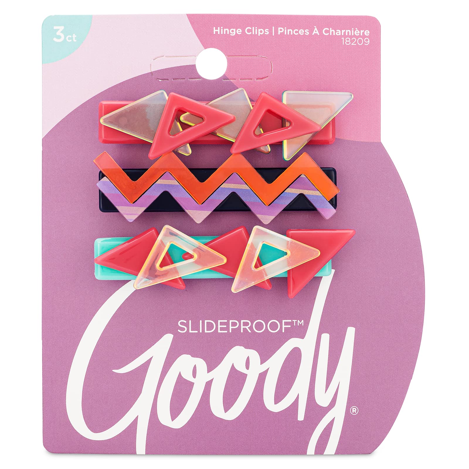 Goody Slideproof Hair Snap Clips - 3 Count, Assorted Nostalgia - Just Snap Into Place - Hinge Clips Suitable for All Hair Types - Pain-Free Hair Accessories for Women and Girls - All Day Comfort