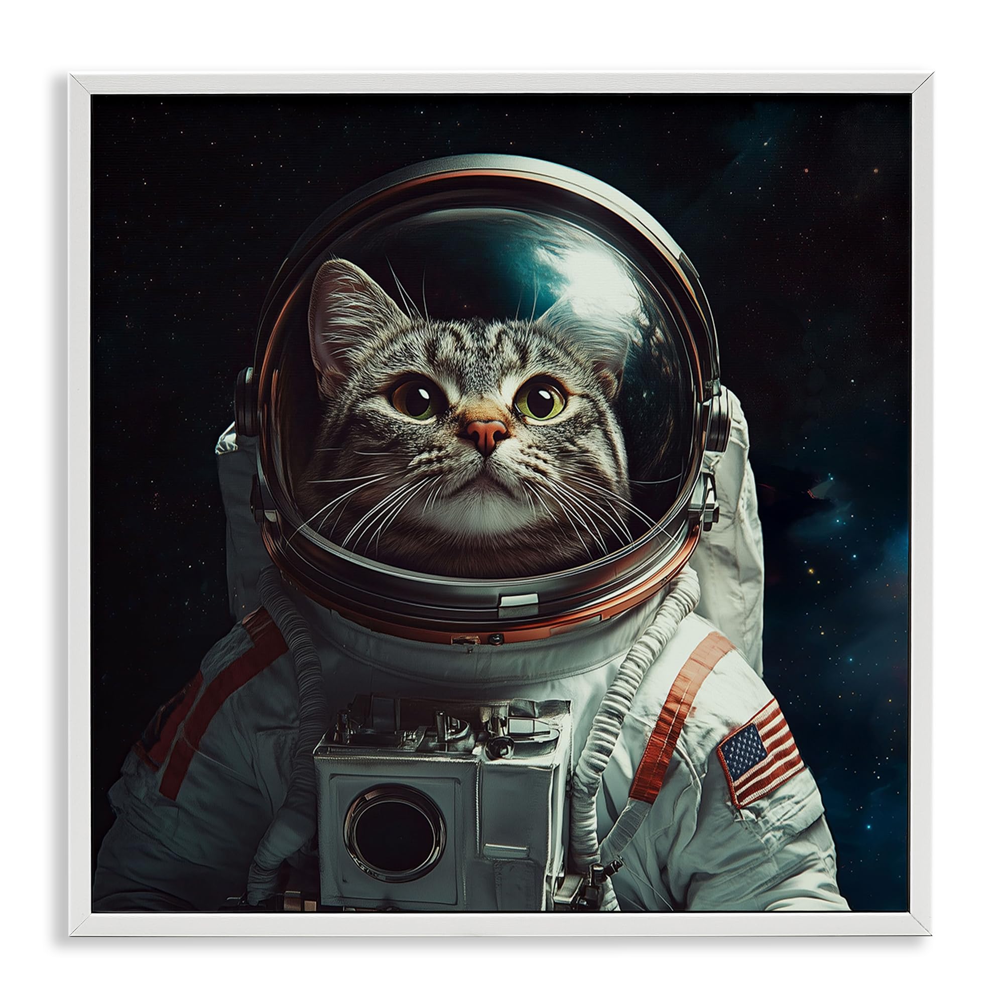 Stupell Industries Coastal White (Textured) Catstronaut Cosmic Space Adventure, 12 X 12 Inch Framed Giclée Print