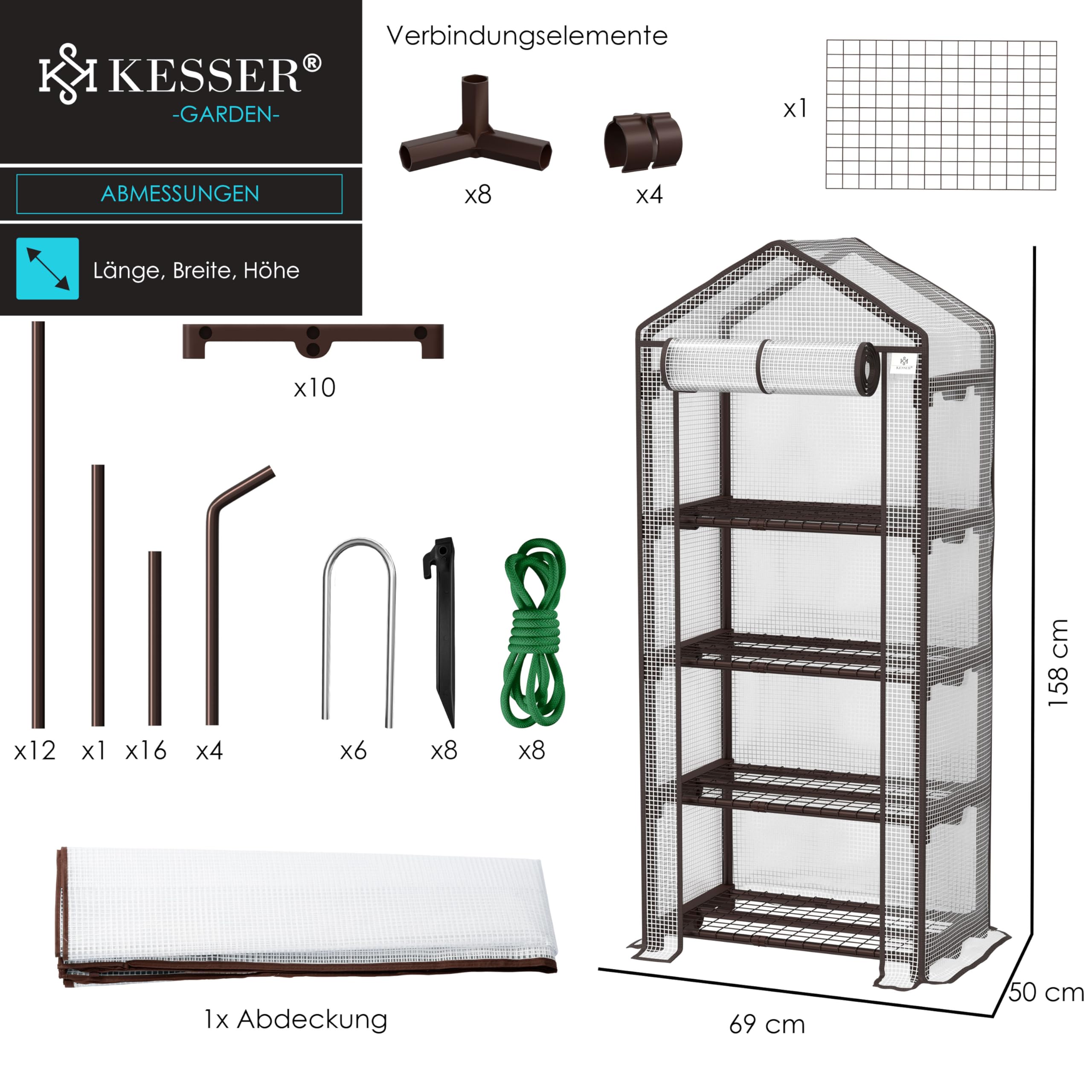 KESSER® Premium Foliengewächshaus Gewächshaus mit 4 Etagen - 69 x 50 x 158 cm Treibhaus mit 4 Regalen - Platzsparend, Hochwertiges Anzuchthaus Garten Balkon Stabil & Einfach zu Montieren