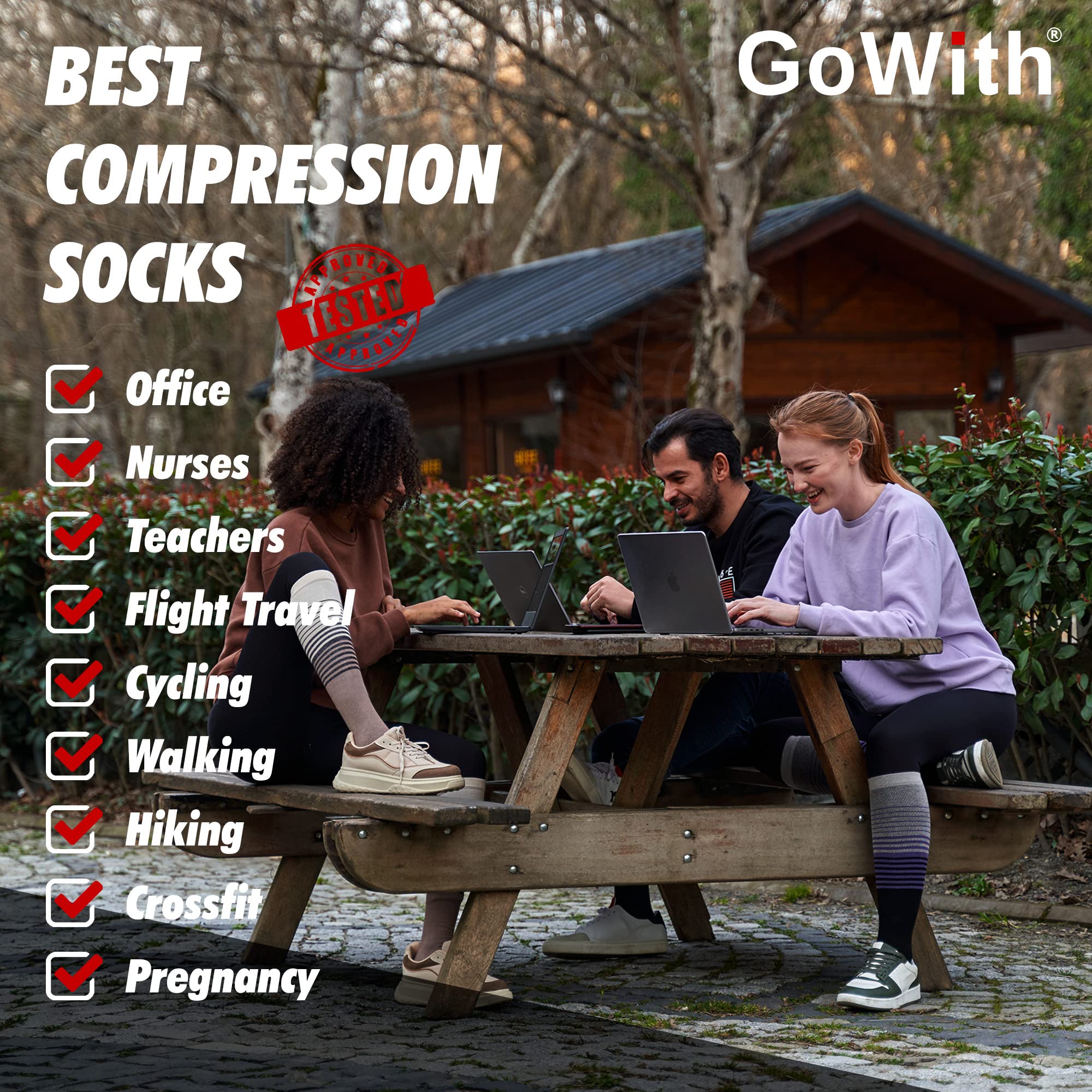 GoWith 2-1 par de medias de compresión de bambú para hombre y mujer (15-20 mmHg clase 1) medias de apoyo, calcetines de trombosis, calcetines de compresión, calcetines para fascitis plantar