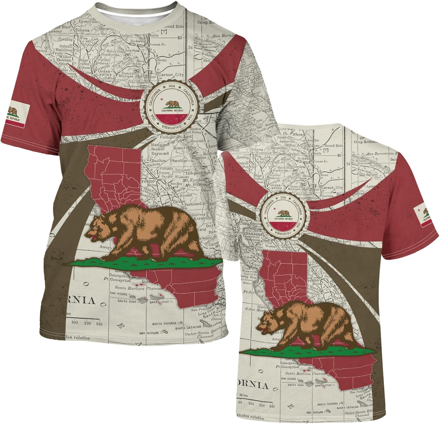 Men's American State T-Shirts 3D Printed Novelty Graphic Short Sleeve Shirts Casual Crew Neck Tees Unisex Fashion Tops - Image 5