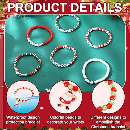 Miniatura 6 de 100, 150, 200 Pcs Christmas Bracelets for Women Christmas Friendship Bracelets Bulk Stackable Beaded Stretch Bracelet Charm Jewelry Gift for Party