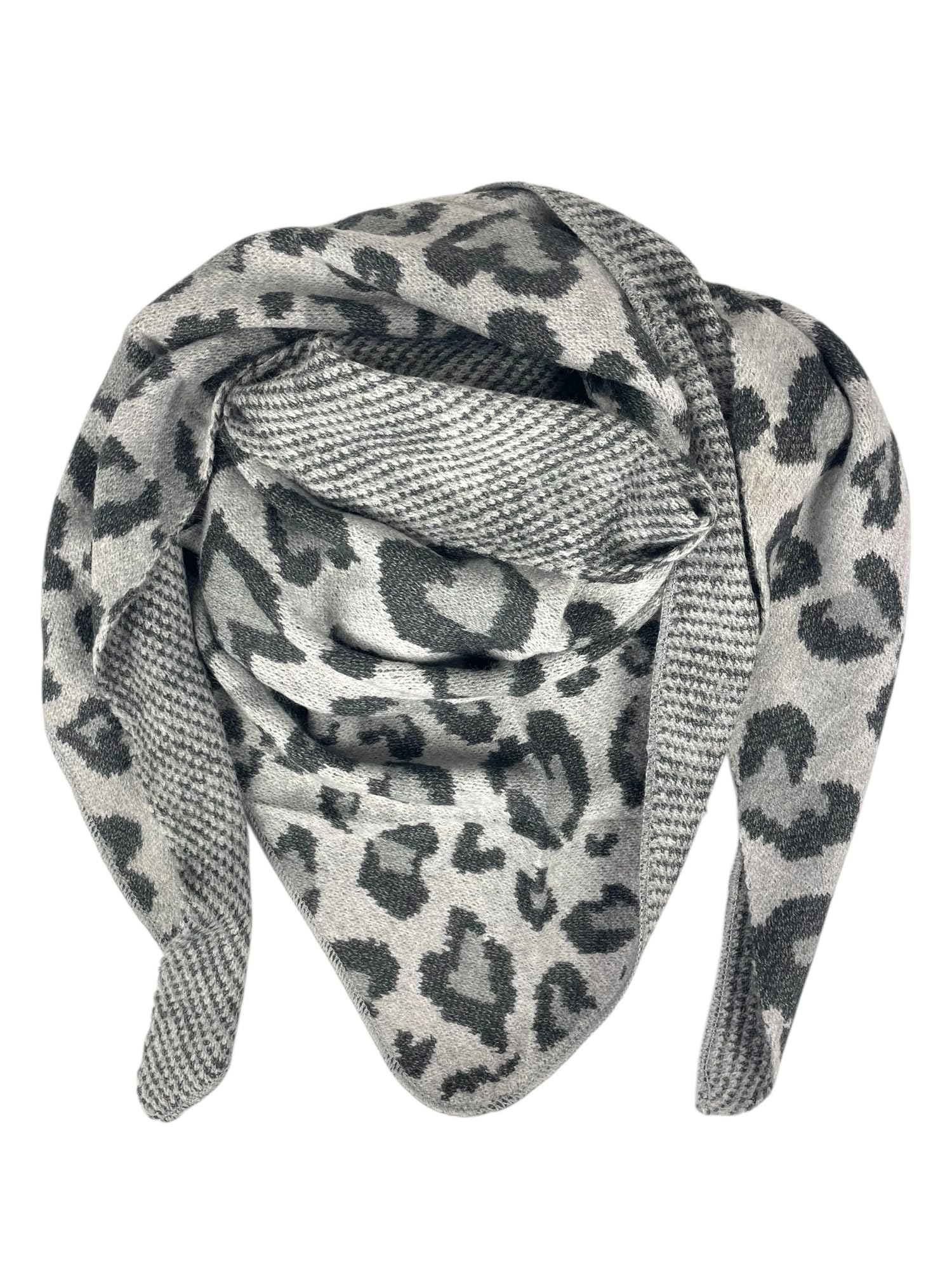 Damen Dreiecksschal SW175 Leo – XXL Schal gestrickt mit Leopardenmuster & Herzdetails – weich & warm – Herbst & Winter Accessoire