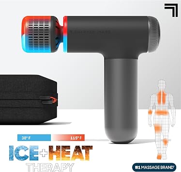 Sharper Image Powerboost Pro+ Hot & Cold Compact Deep Tissue Massage Gun - 6 Speed, 4 Attachments, Travel Case| Soothing Heat & Cold Therapy| Portable Lightweight Full Body Shoulder & Back Massager
