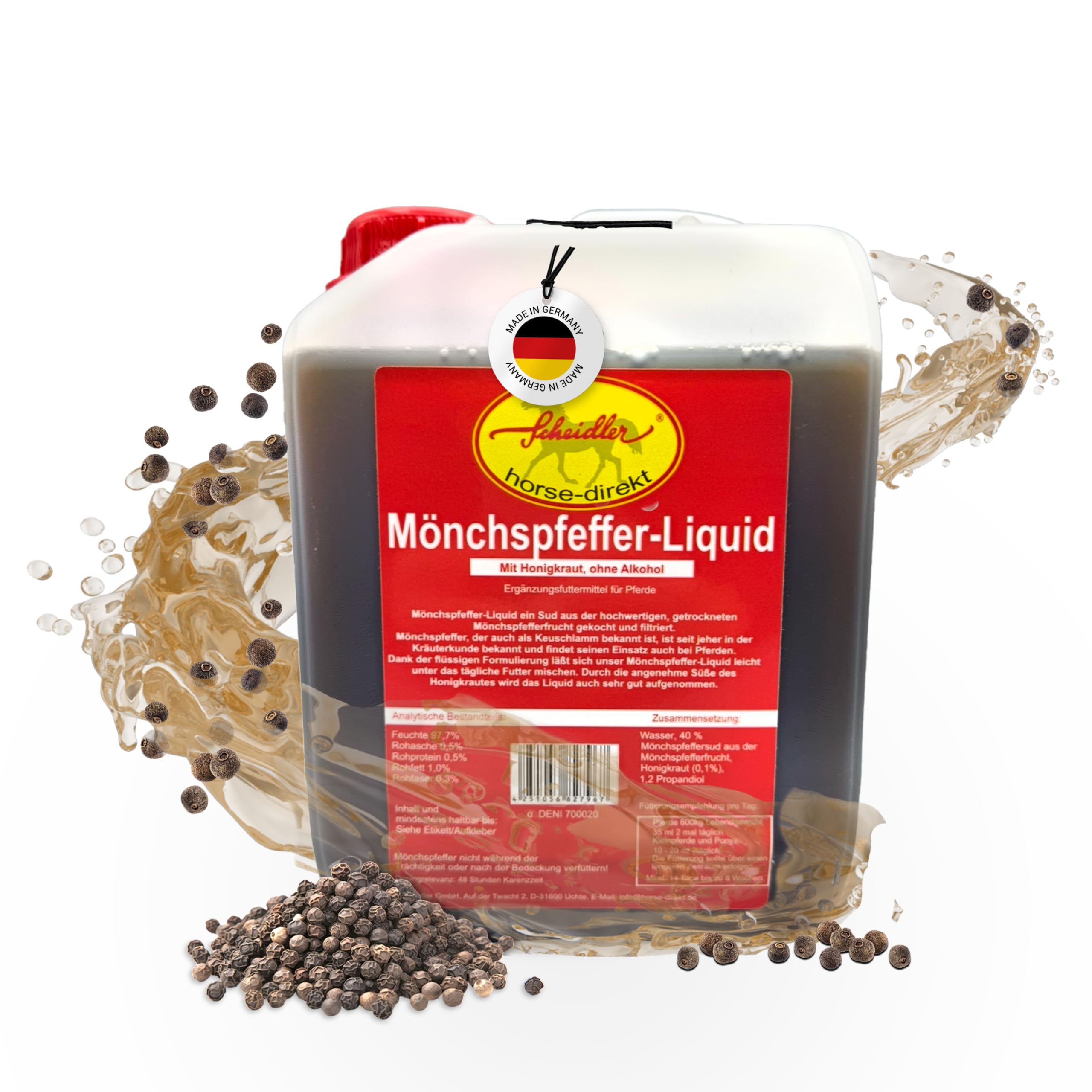 Scheidler horse-direkt Mönchspfeffer Liquid für Pferde 2500ml Hochdosiert – 100% Natürliches Ergänzungsfuttermittel für Pferde – Premium Sud aus Mönchspfeffer - Qualität aus Deutschland