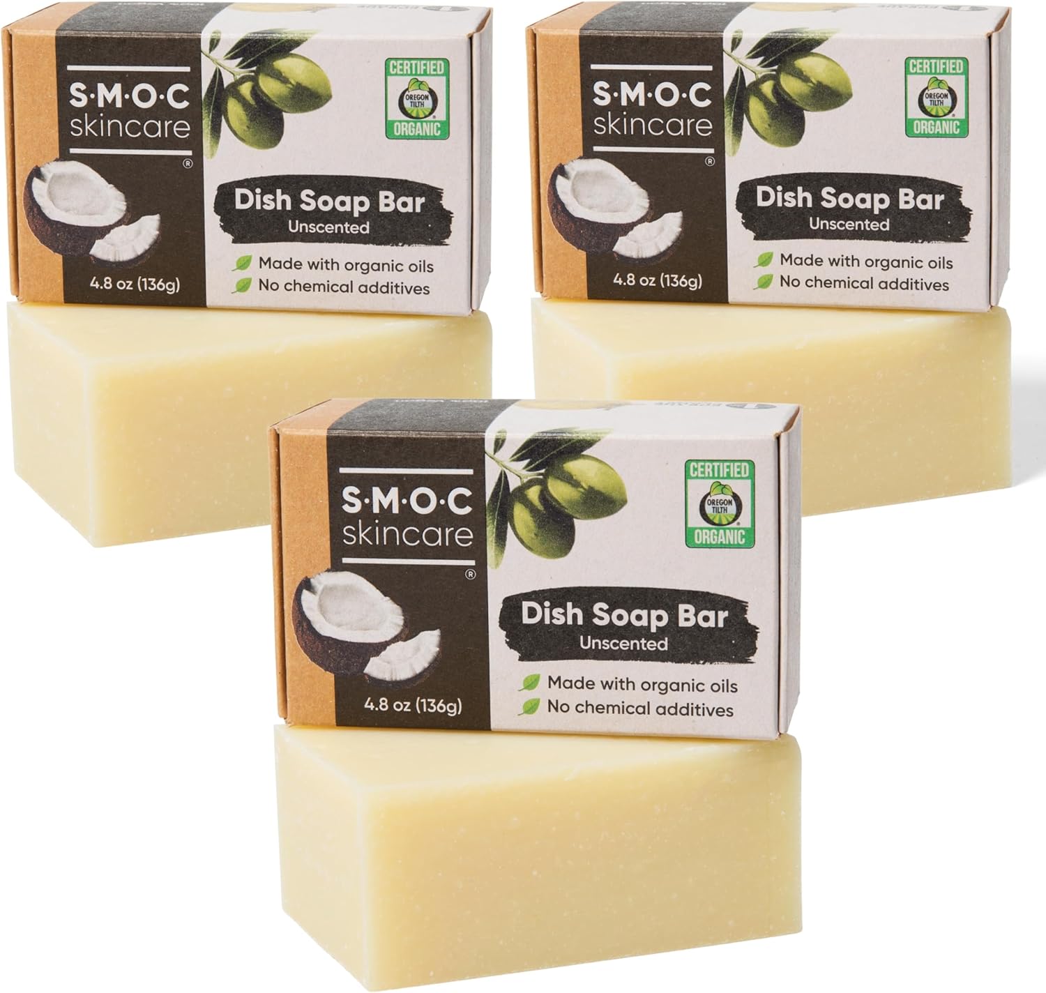 Organic Dish Soap Bar 3-Pack — Vegan, Palm-Oil Free, Natural Dishwashing Soaps — Made with Only Organic, Food-Grade Ingredients (3)