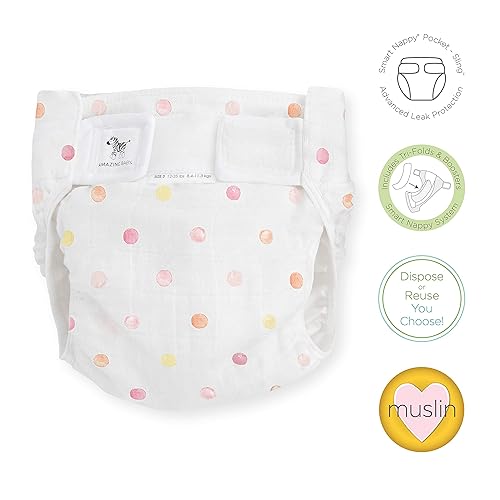 Miniatura 2 de Amazing Baby SmartNappy - Funda híbrida de tela de muselina de algodón + 1 inserto reutilizable de triple pliegue + 1 refuerzo, mini puntos de