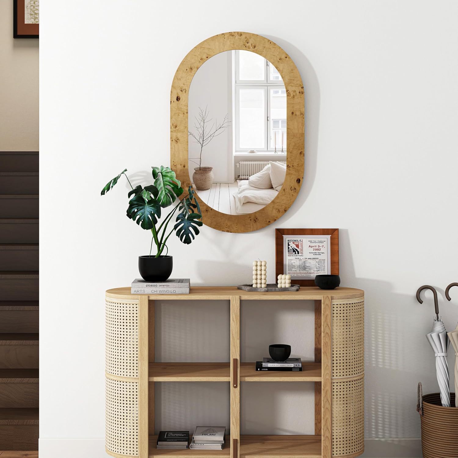 SHYFOY Oval Wall Mirror, 23.6x35.4 Natural Wooden Accent Mirrors Decorative Mirror Burlwood Natural Wood Round Mirrors for Entryway Fireplace Mantel Living Room Wall Decor