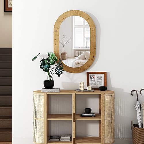 Miniatura 2 de SHYFOY Espejo de pared ovalado, 23.6 x 35.4 pulgadas, de madera natural, espejo decorativo de madera natural de Burlwood, espejos redondos para
