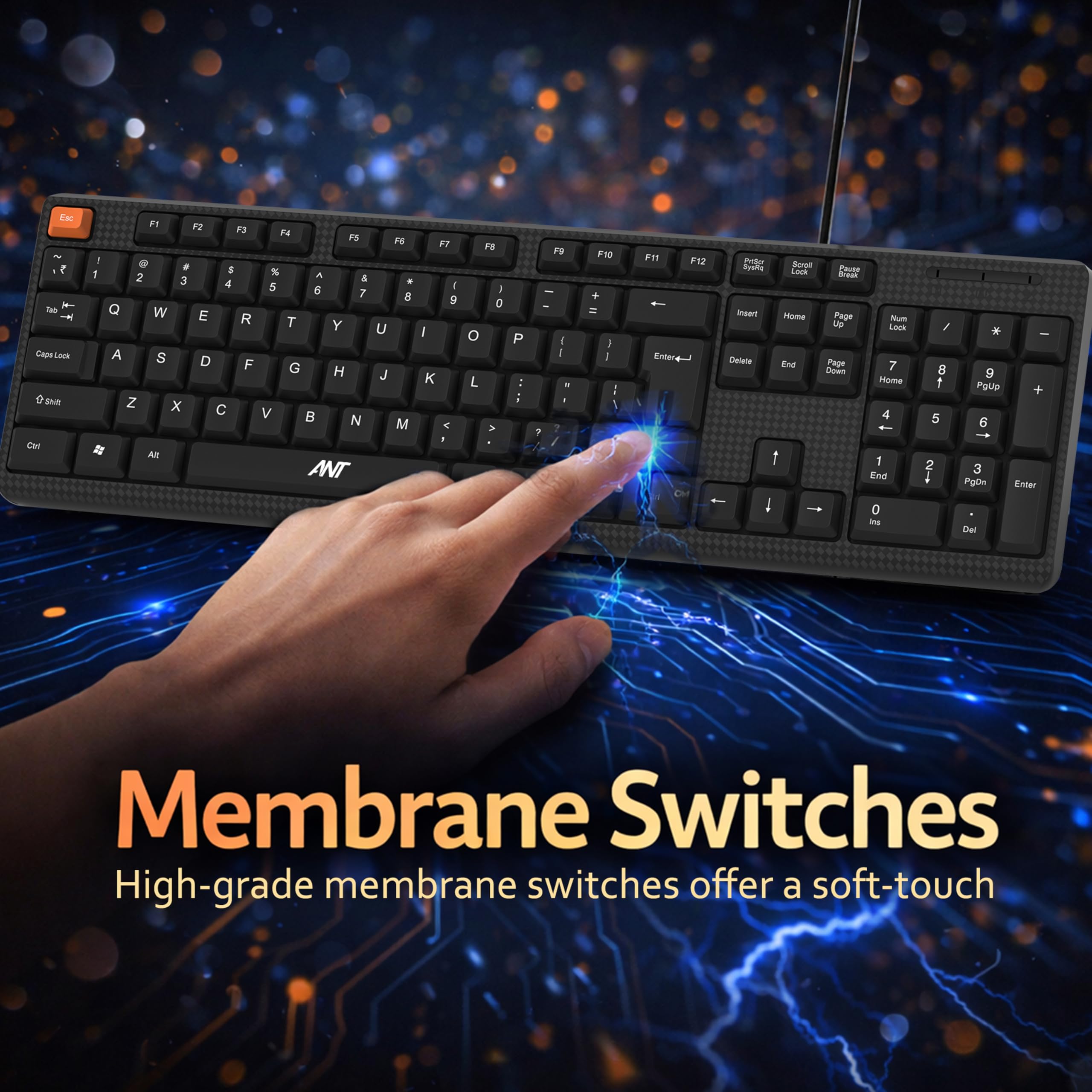 Ant Master 05 Wired USB Keyboard - Full-Size 104 Keys with Numeric Pad | Membrane Silent Typing, 1.3m Cable, Plug & Play | Ergonomic Office & Home Keyboard for PC, Laptop, Mac & Linux – Black — Amazon image 4