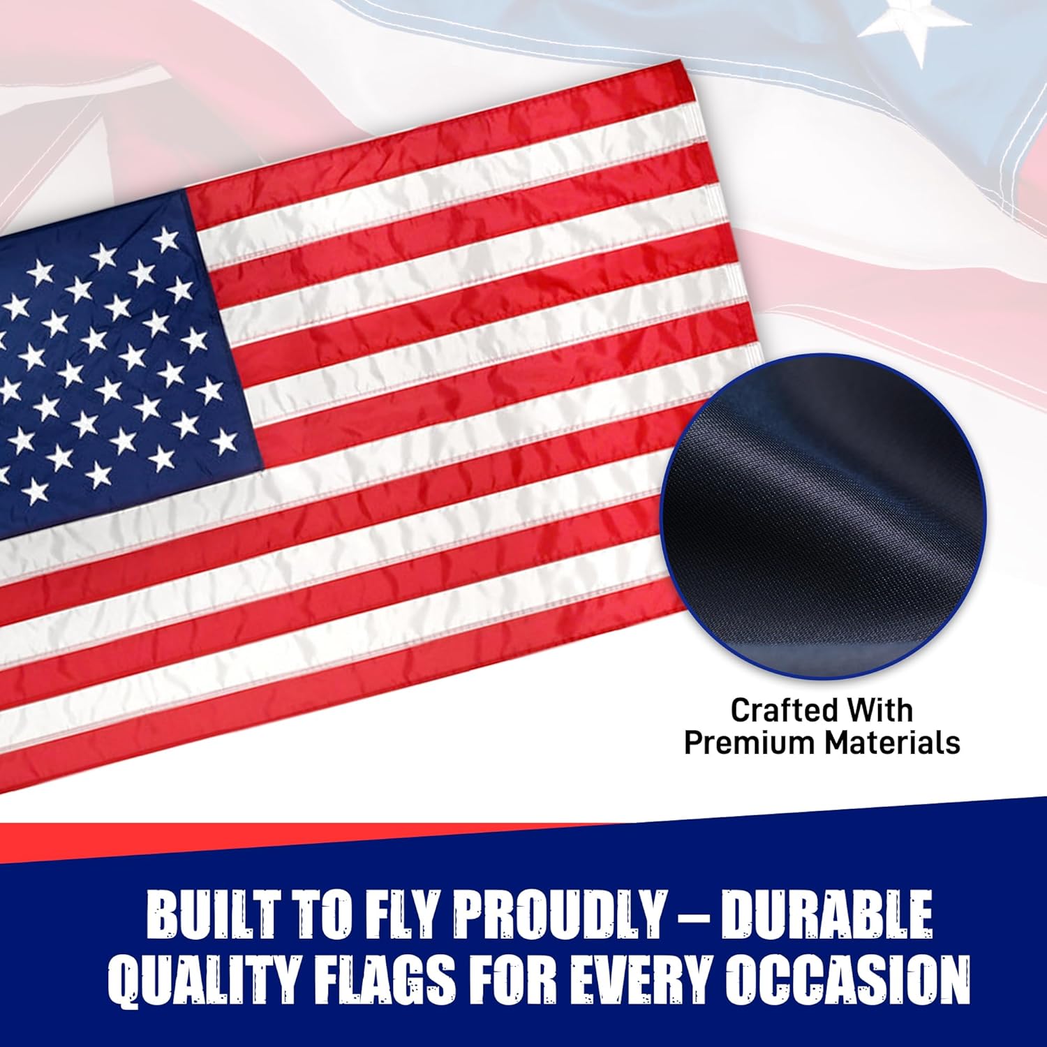 Super Tough 2.5ft x 4ft Nylon American Flag, Made in the USA, Embroidered Stars, Sewn Stripes