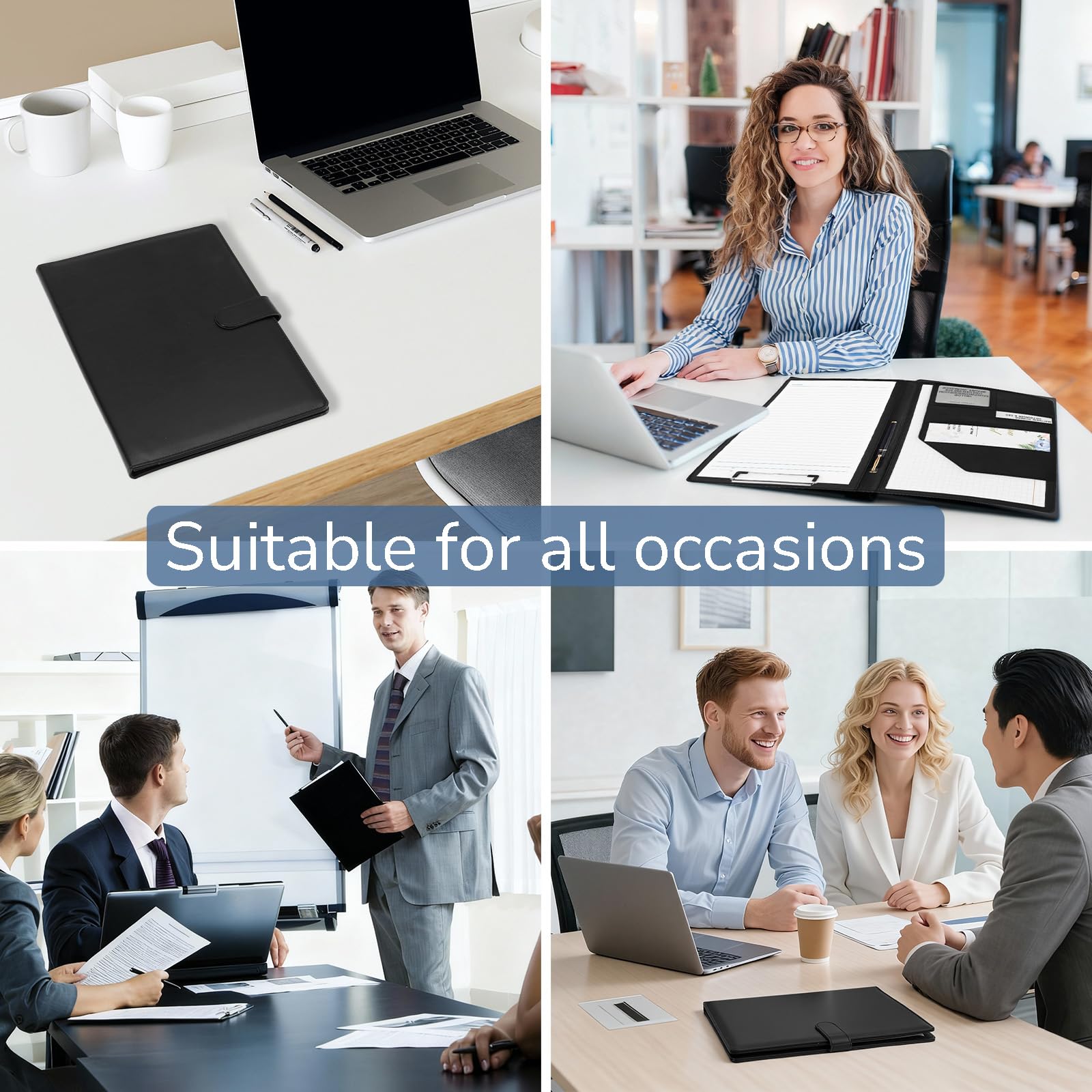 Professionelles Padfolio mit Klemmbrett, Kunstleder-Portfolio-Ordner, legaler Blockhalter für A4-Briefgröße, Notizblock, Lebenslauf, Schreibblock, idealer Organizer für Büro, Konferenz, Schwarz