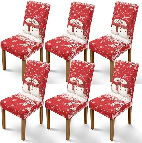 Miniatura 25 de Rnyleeg Juego de 4 fundas de silla de Navidad para sala de estar, sin brazos, copo de nieve, muñeco de nieve, fundas elásticas para sillas de Muñeco