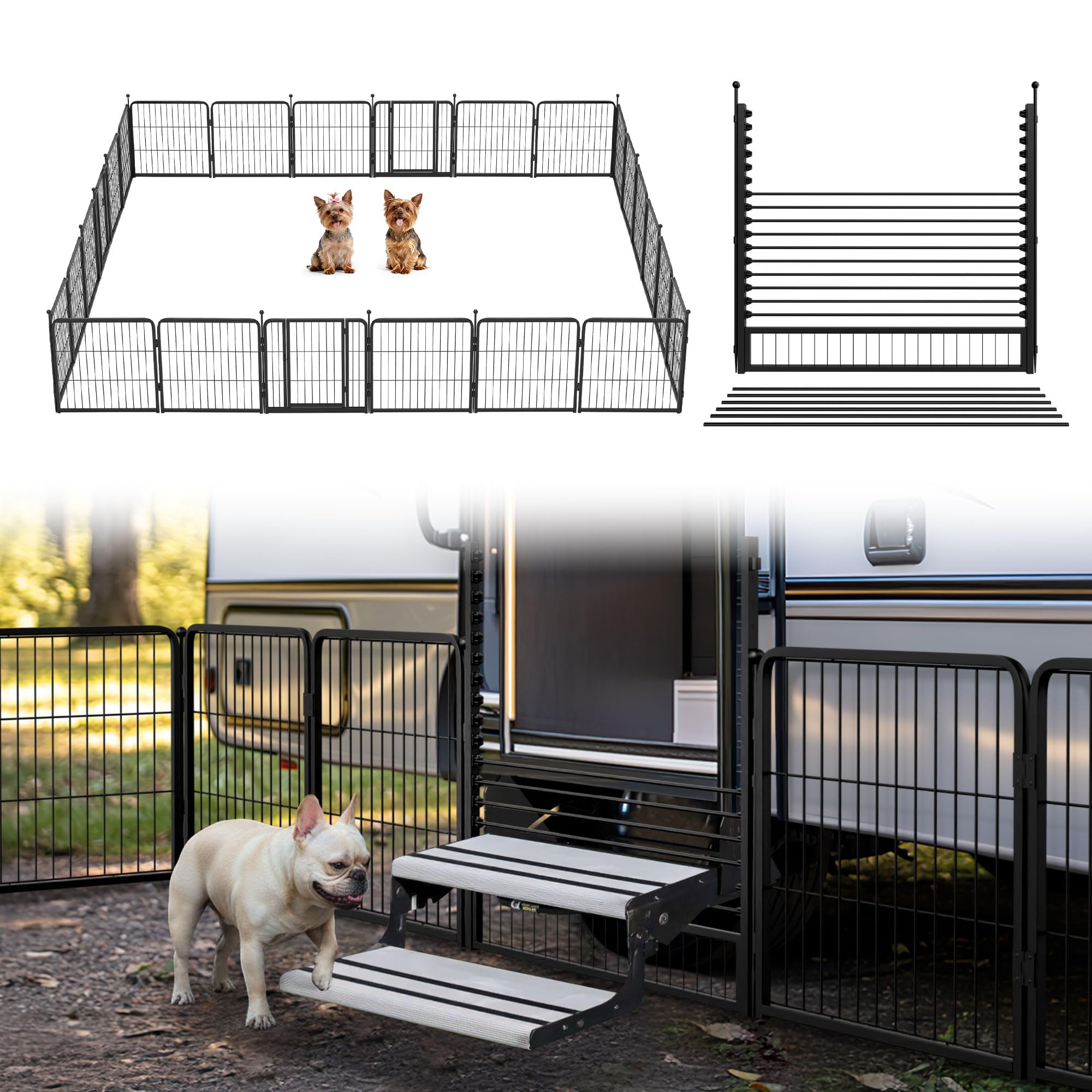 FXW Instant Dog Playpen with RV Step Grid for RV Camping, 24" H, 24 Panels