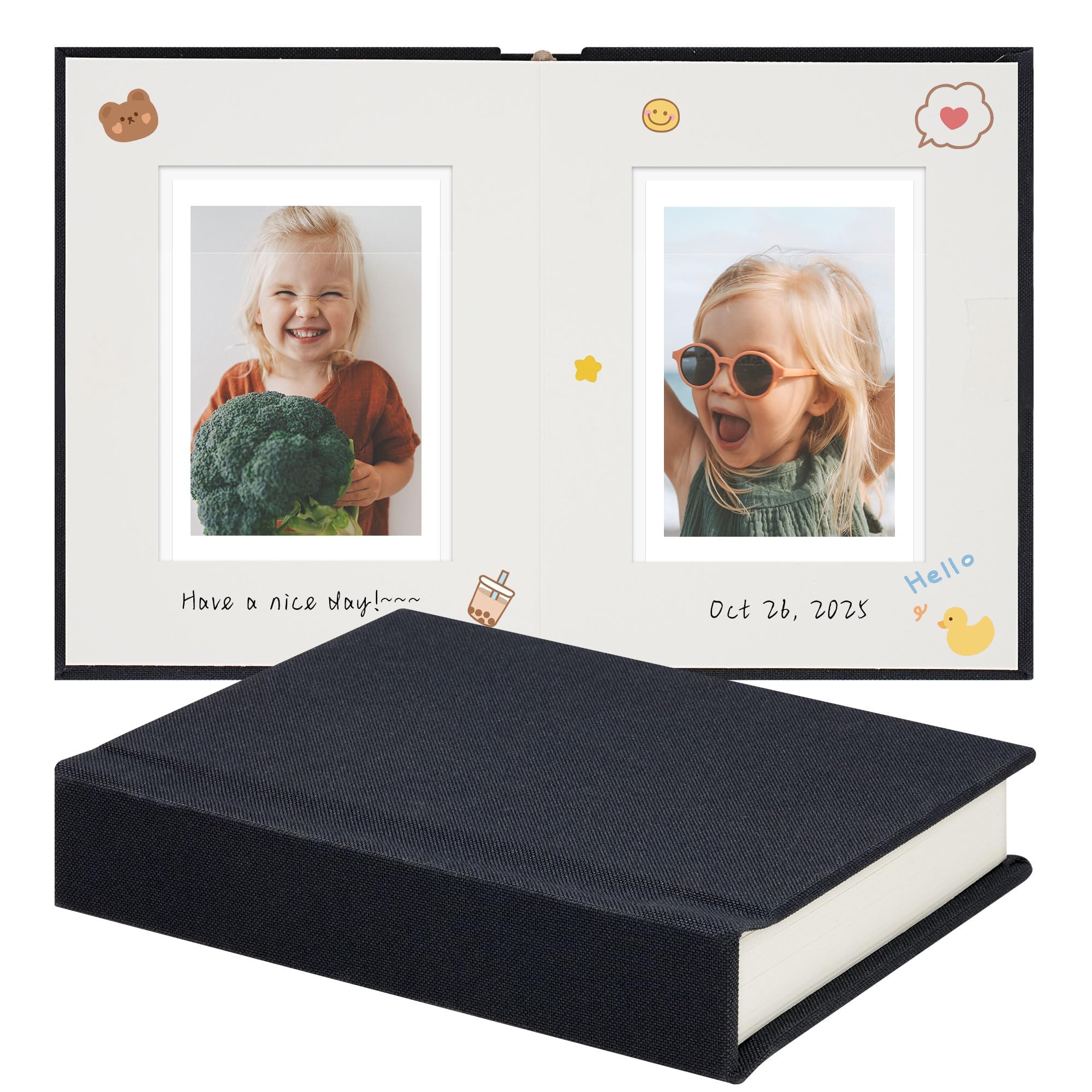 Vienrose Polaroid Photo Album with Writing Space – 2x3 Photo Album for Instax Mini &amp; Polaroid Go, 26 Pockets Wedding Travel Scrapbook, Small Linen Album for Instant Photos, Dark Gray