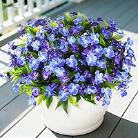 UV Resistant Artificial Impatiens Flowers Outdoors, 6 Bundles Silk Fake Plants for Porch Patio Yard Decor - Double Blue
