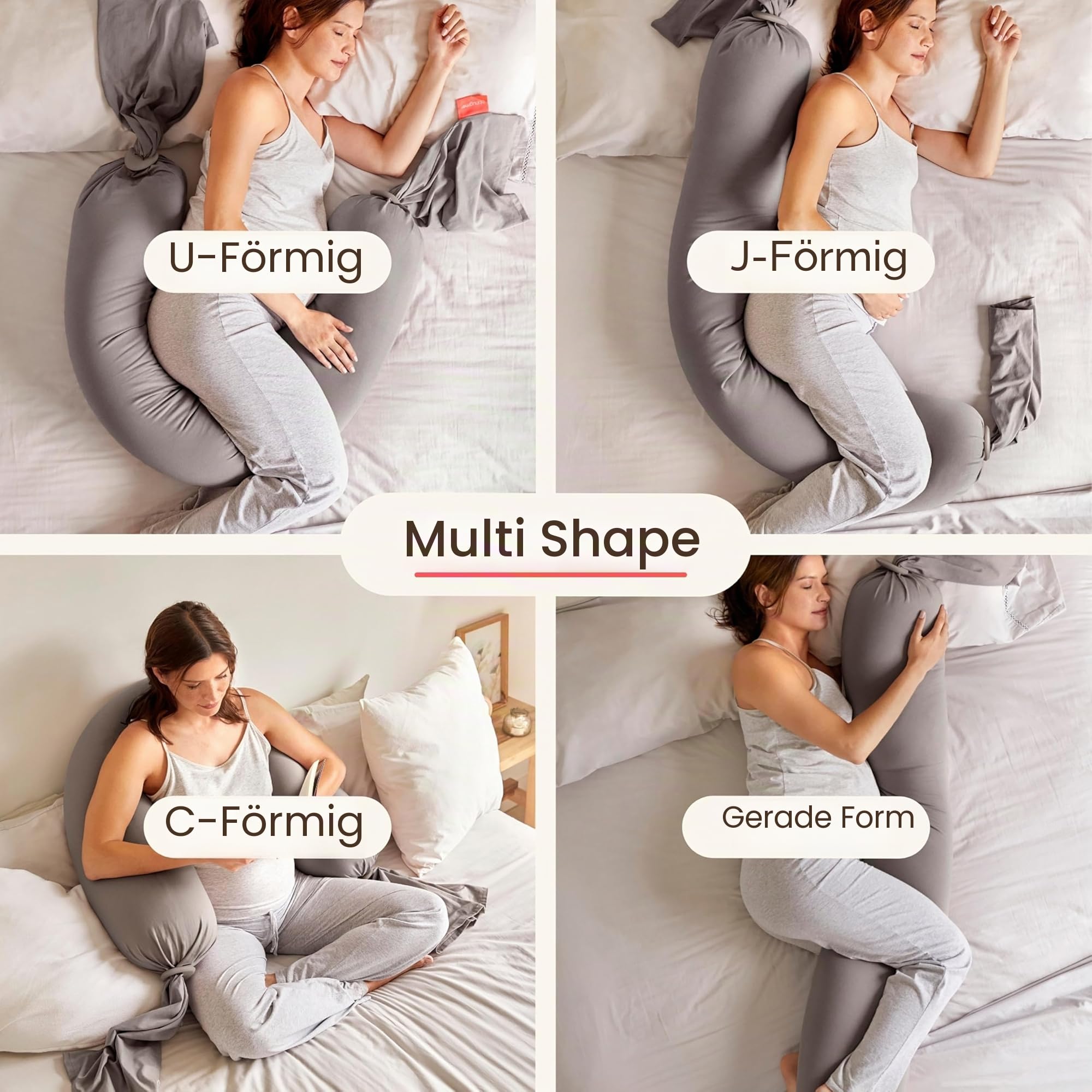 bbhugme® Schwangerschaftskissen™, das preisgekrönte Schwangerschafts- & Stillkissen & Ganzkörper-Stützkissen - Stein