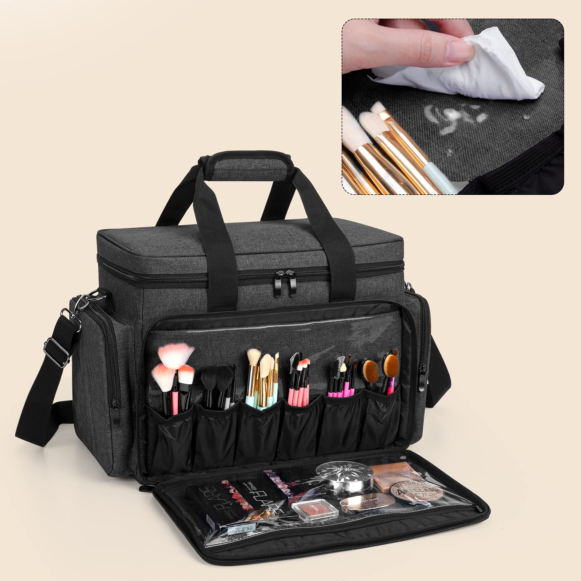BAFASO Make Up Organizer Tasche, Große Kosmetiktasche Schwarz