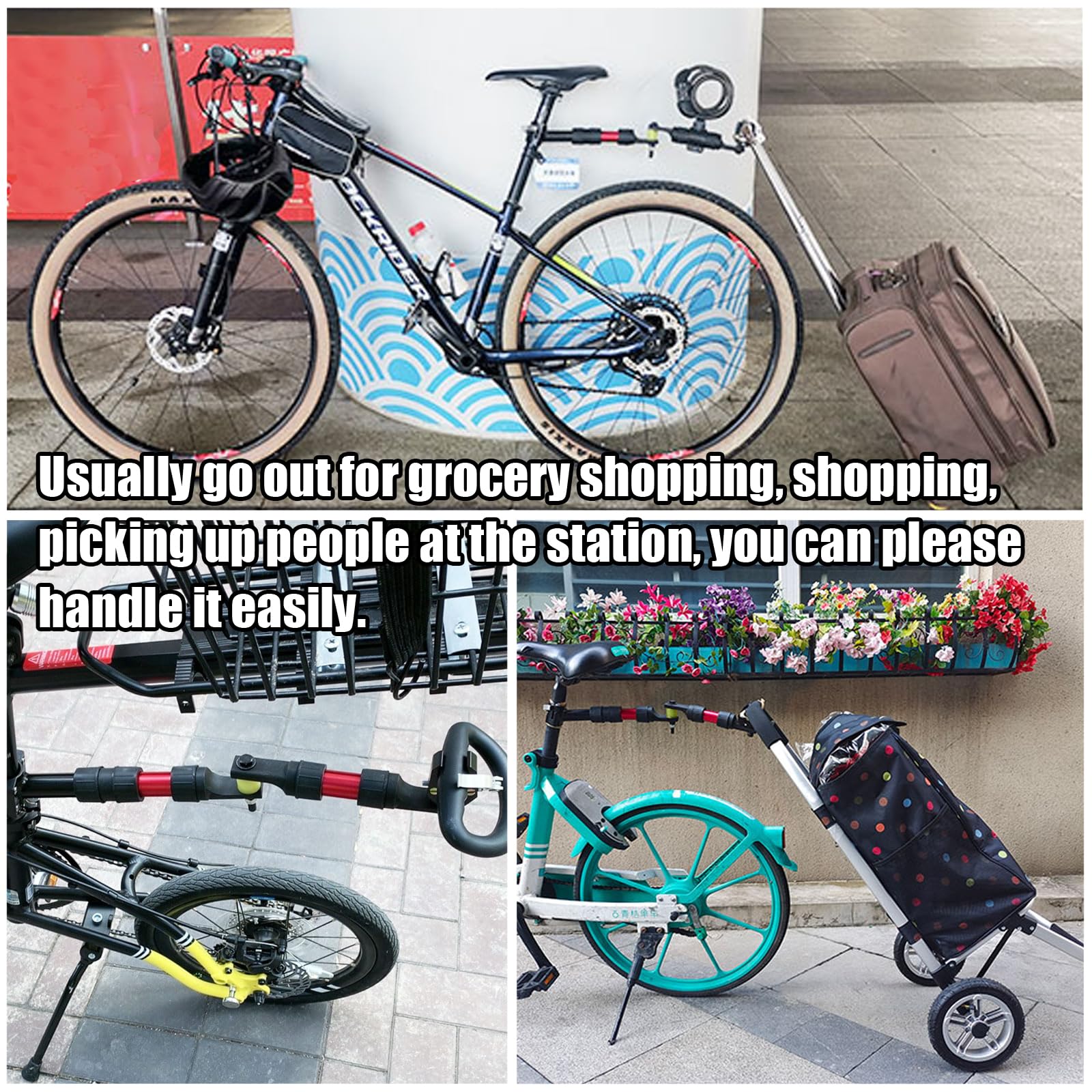 Enganche de remolque de bicicleta, conector de remolque de bicicleta para carro plegable portátil, carrito plegable de acero, carrito de jardín, carros de bicicleta, remolque de bicicleta para
