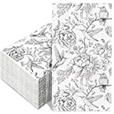 Generic AnyDesign 80Pcs Floral Birds Paper Guest Napkins White Black Bathroom Napkins Vintage Disposable Hand Towel Napkin for Home Holiday Party Supplies