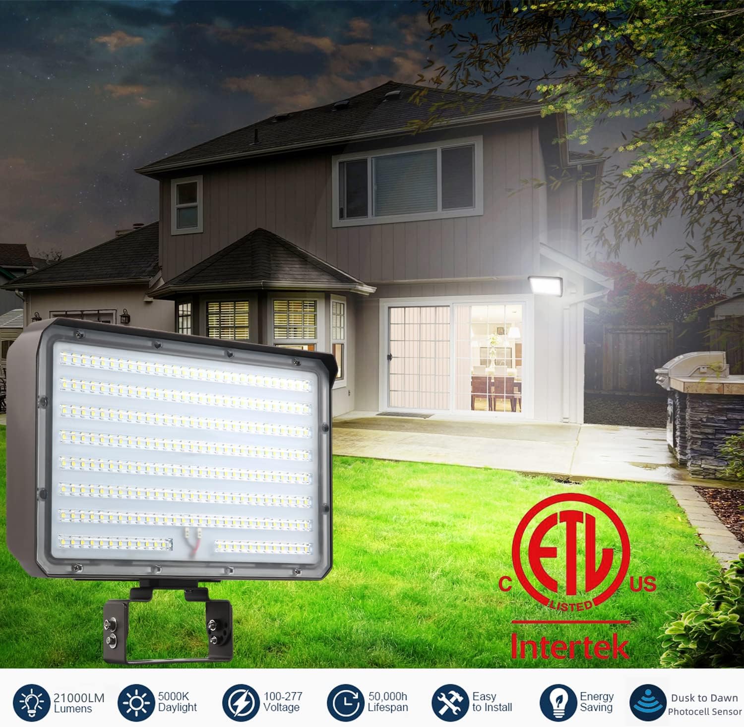 Dusk to Dawn Outdoor 150W LED Flood Light, 21000LM 1000W Equivalent, 100-277V 5000K Daylight, ETL Commercial LED Flood Light Fixture, Outdoor Security Lighting for Landscape,Parking Lot