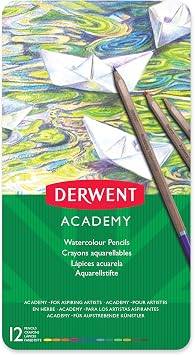 Derwent Academy Watercolor Pencils, 3.3mm Core, Metal Tin, 12 Count 2301941